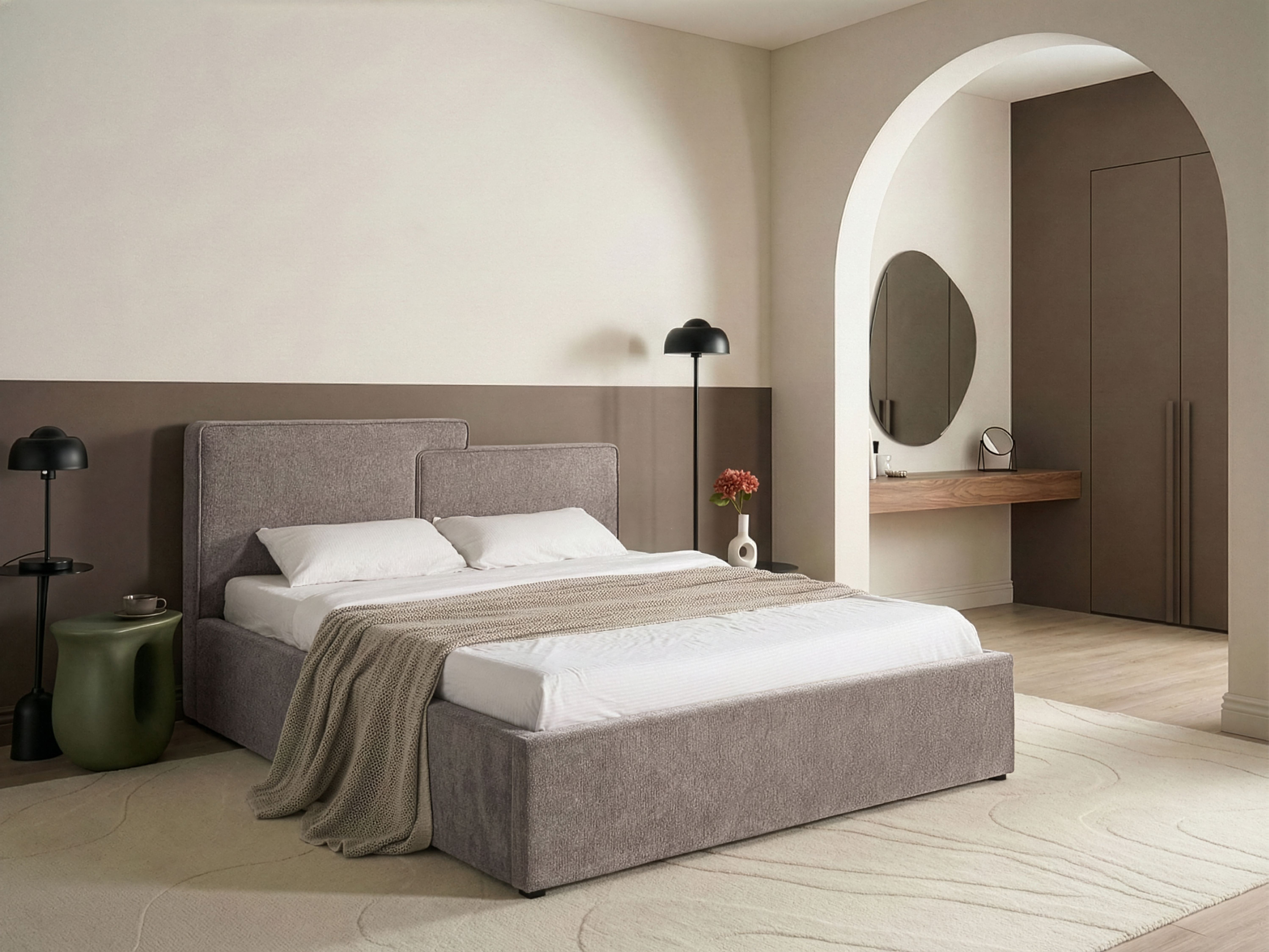 Ottoman Bed Fabric LAGARDE 180 x 200 cm (EU Super King) Taupe