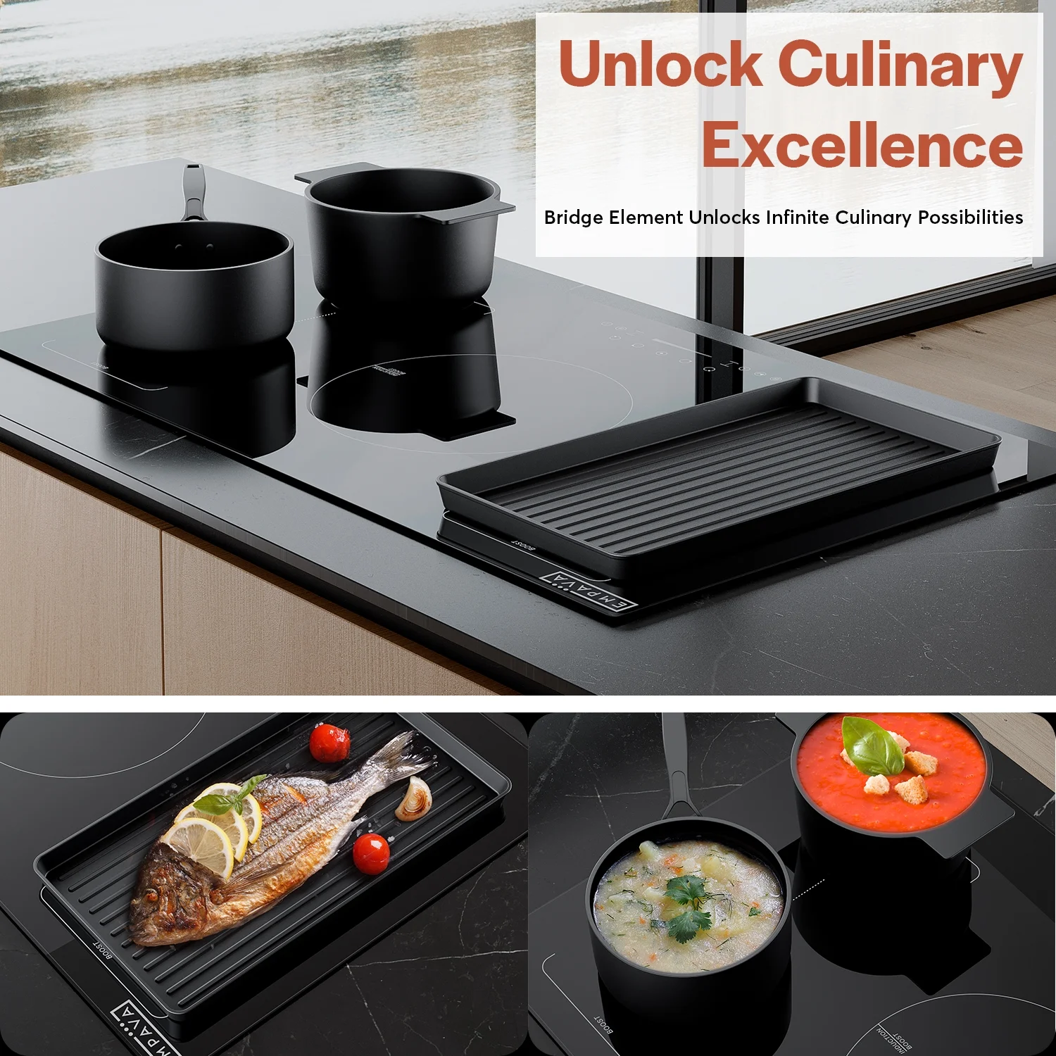 Built-In 36-in 5 Elements Black Induction Cooktop Including Bridge Element