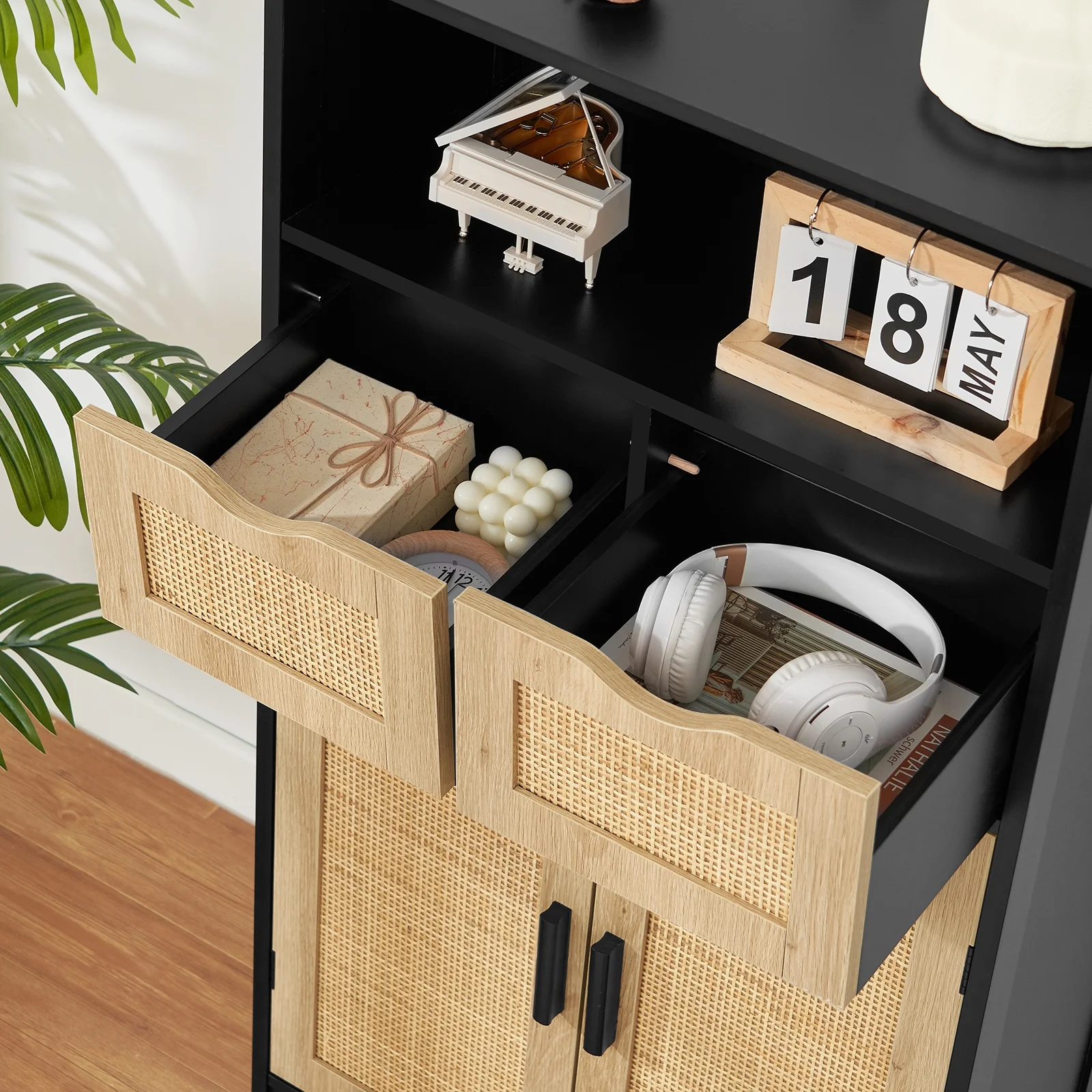 FANGSUM Rattan Storage Cabinet with 2 Drawers & 2 Shelves, Floor Cabinet for Living Room - Image 35