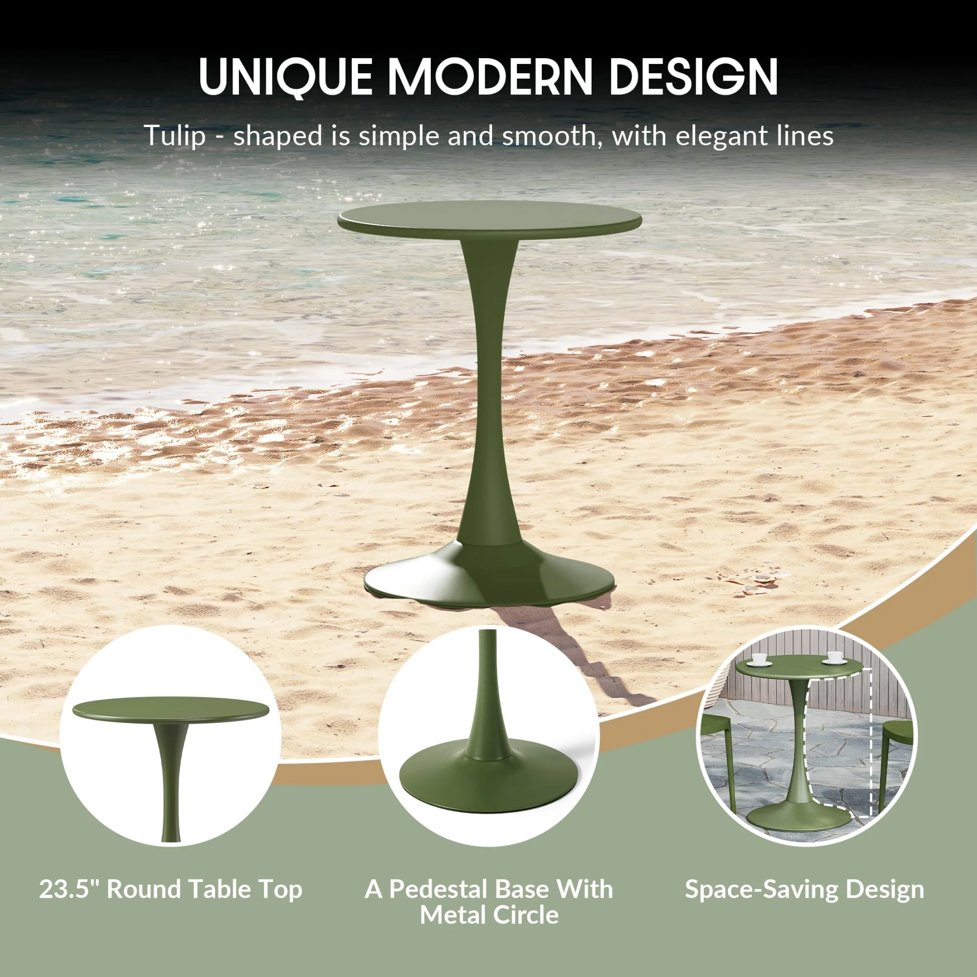 WestinTrends Playa 3-Piece Outdoor Round Metal Dining Table Set And Stackable Resin Patio Dining Side Chairs, Olive Green - Image 4