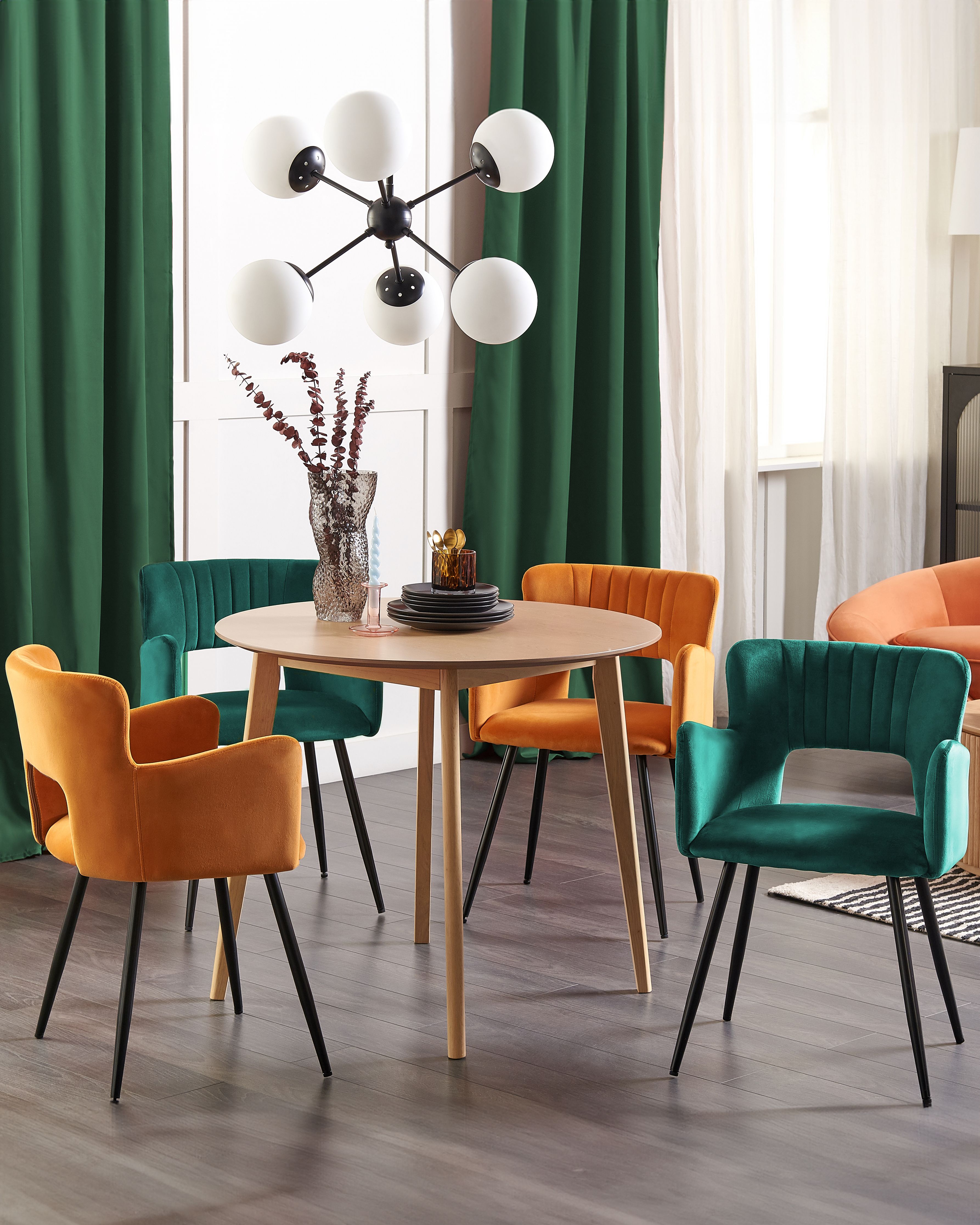 Set of 2 Dining Chairs SANILAC Velvet Emerald Green