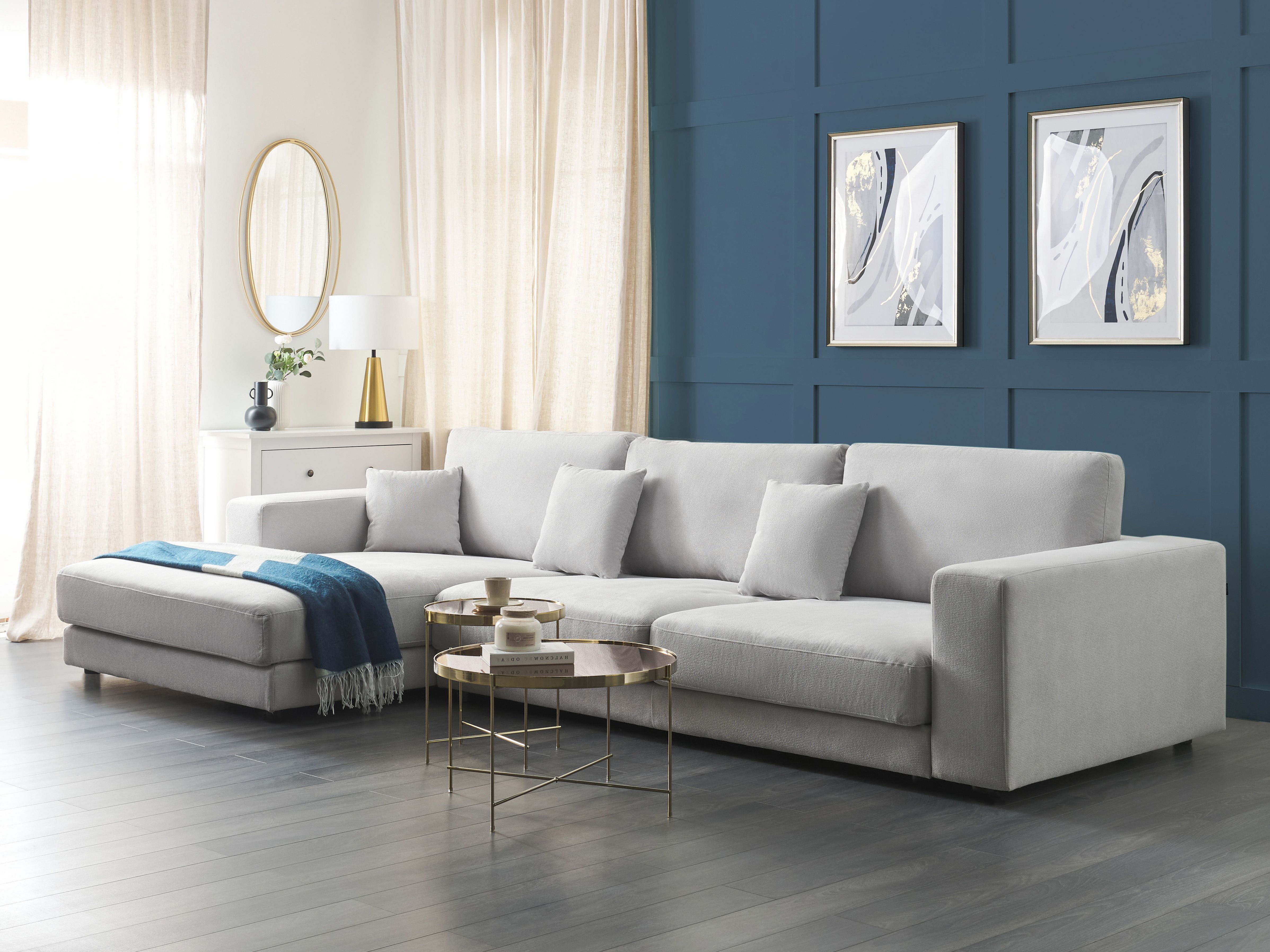Corner Sofa 5 Seater LOFOTEN Fabric Light Grey Right Hand