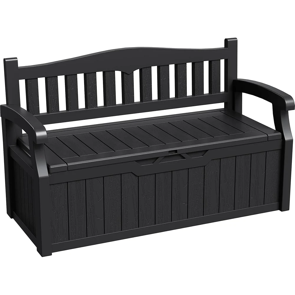 Greesum Outdoor Resin Storage Bench, 80 Gallon, Black