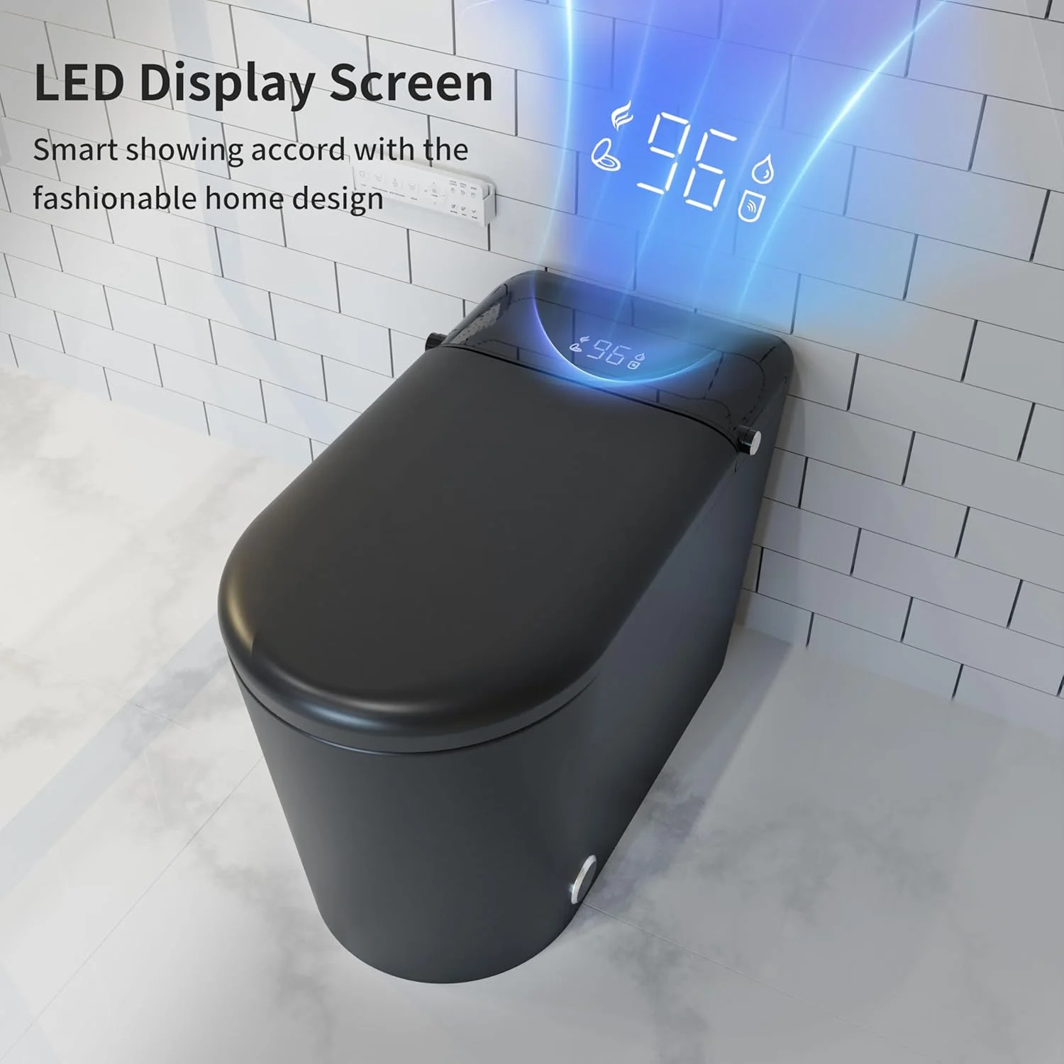 LALAHOO Smart Toilet with Bidet Built in, Auto Open & Close, Elongated Heated seat, Foot Sensor Flush, LED Display, Warm Water Wash, Dryer, Night Light, Black - Image 4