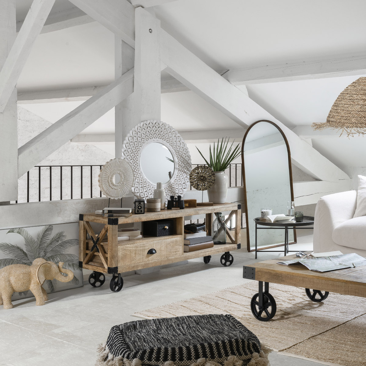 TV stand "Silas" Mango wood, 58x140 cm