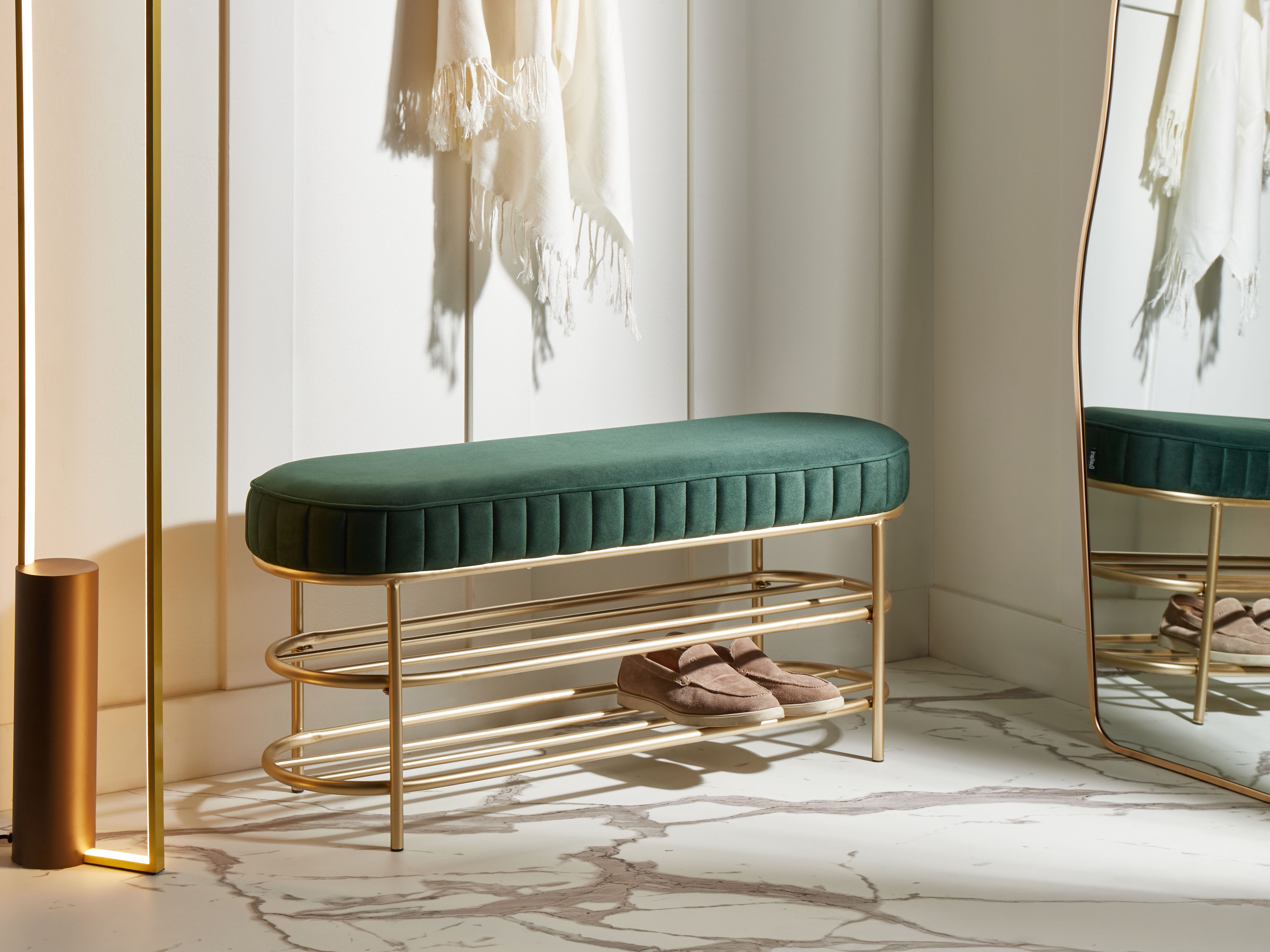 2 Tier Shoe Bench VERGENNES Velvet Emerald Green