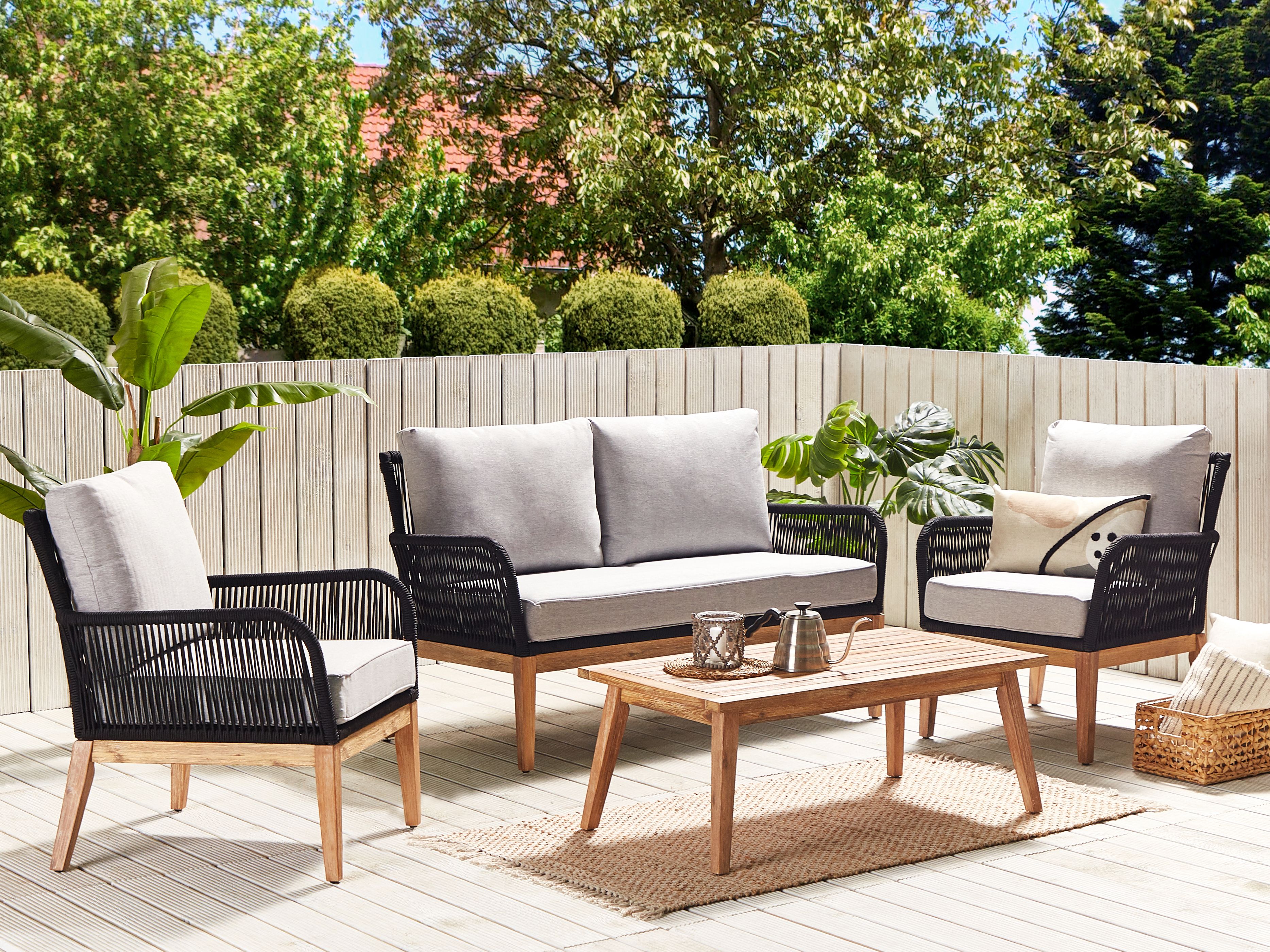 Garden Lounge Set with Table 4 Seater MERANO Acacia Wood Grey
