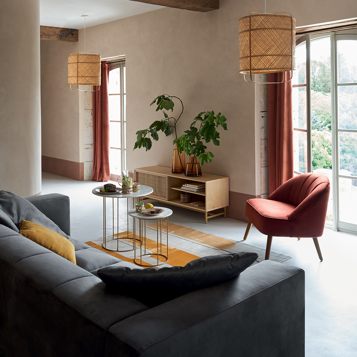 Sofa "Indra" 3-seater, grey velvet