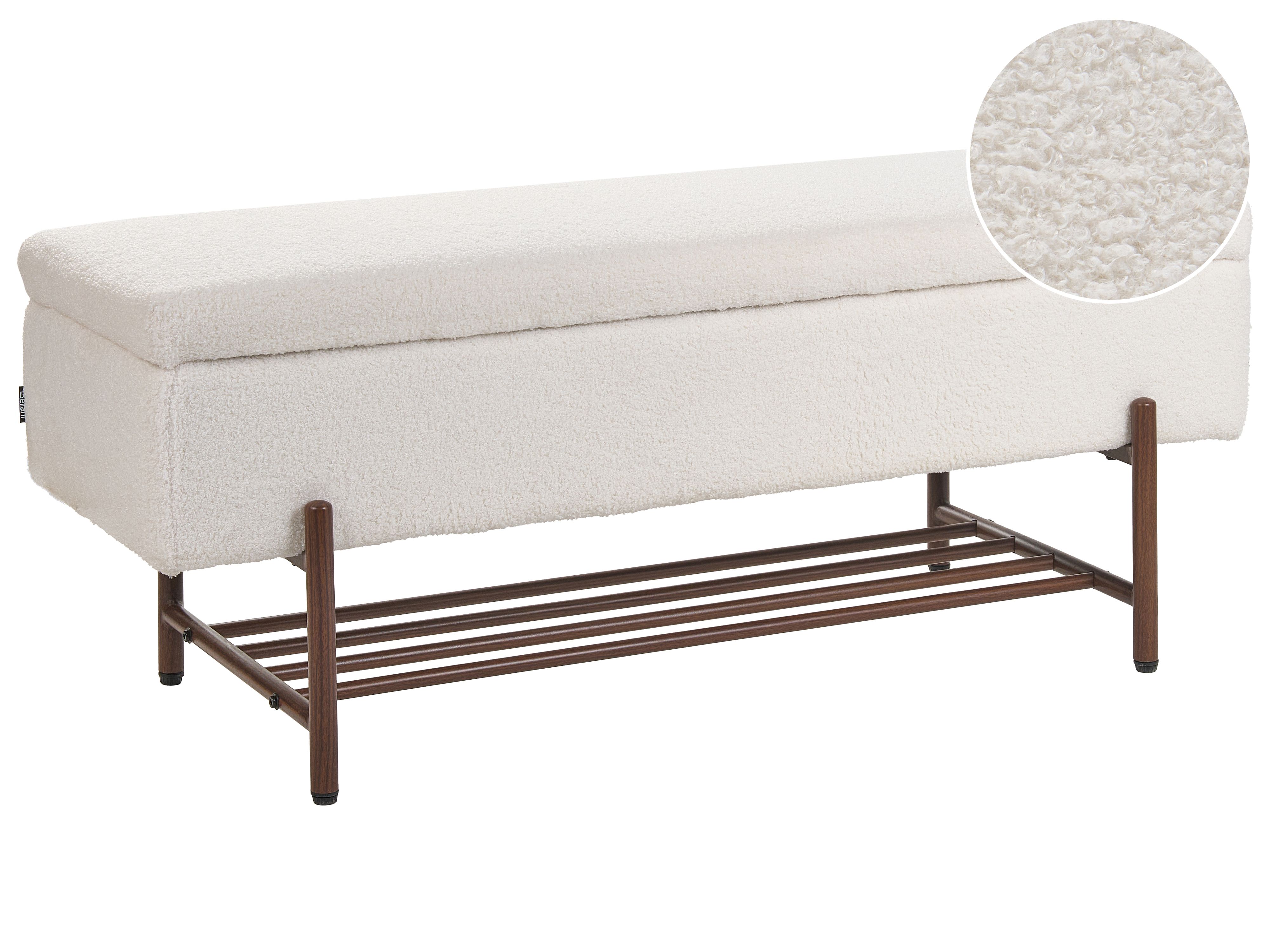 Shoe Bench VAIL Boucle 115 cm 40 cm with Storage Off-White