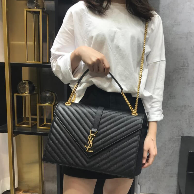 Replica Saint Laurent Grain Leather Large Envelope Chain Bag 396910 Black1:1High-quality replica