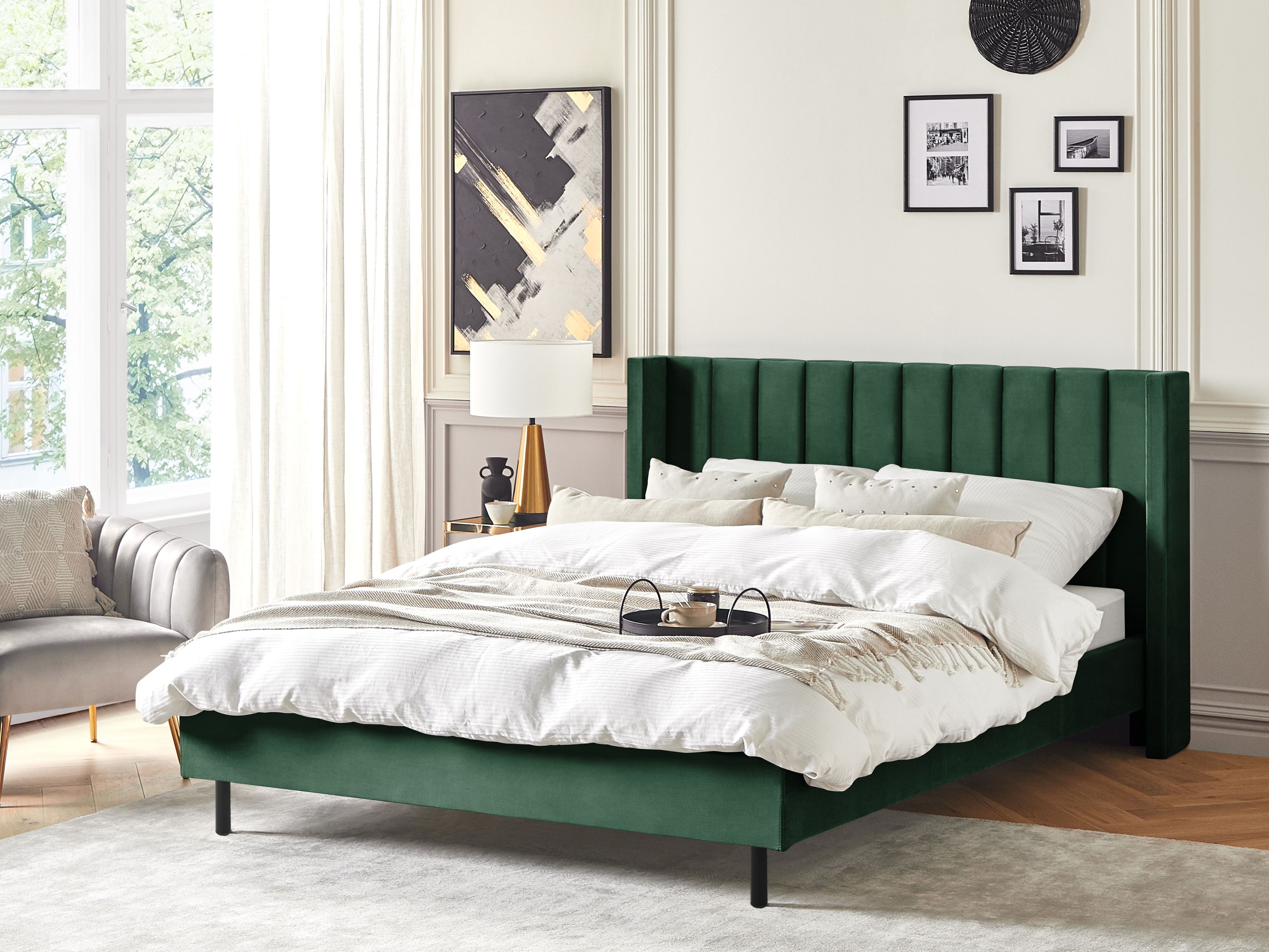 Bed Velvet VILLETTE 180 x 200 cm (EU Super King) Dark Green