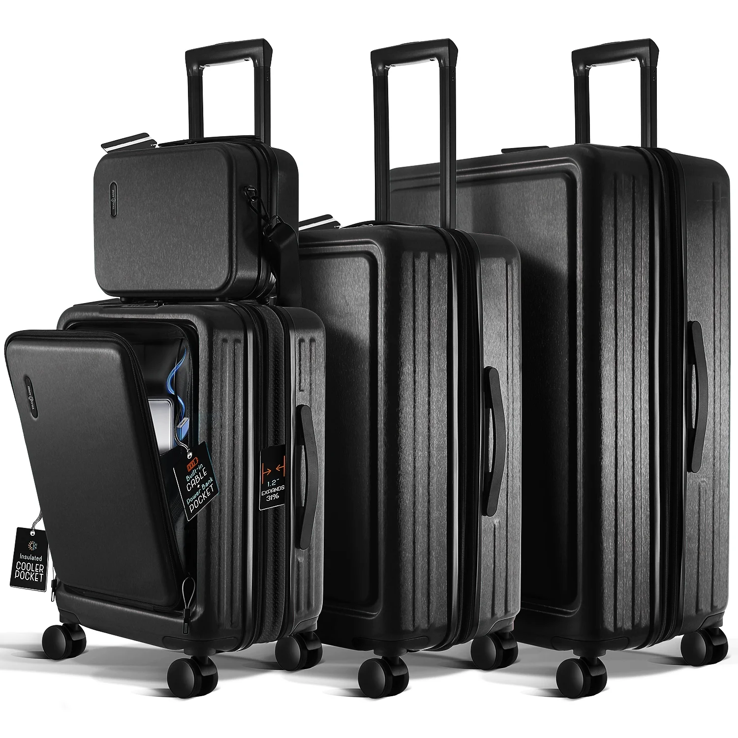 Virtu 4 Piece Hardshell Exapandable Luggage Set, Spinner Luggage Suitcase Set, Navy Blue - Image 23