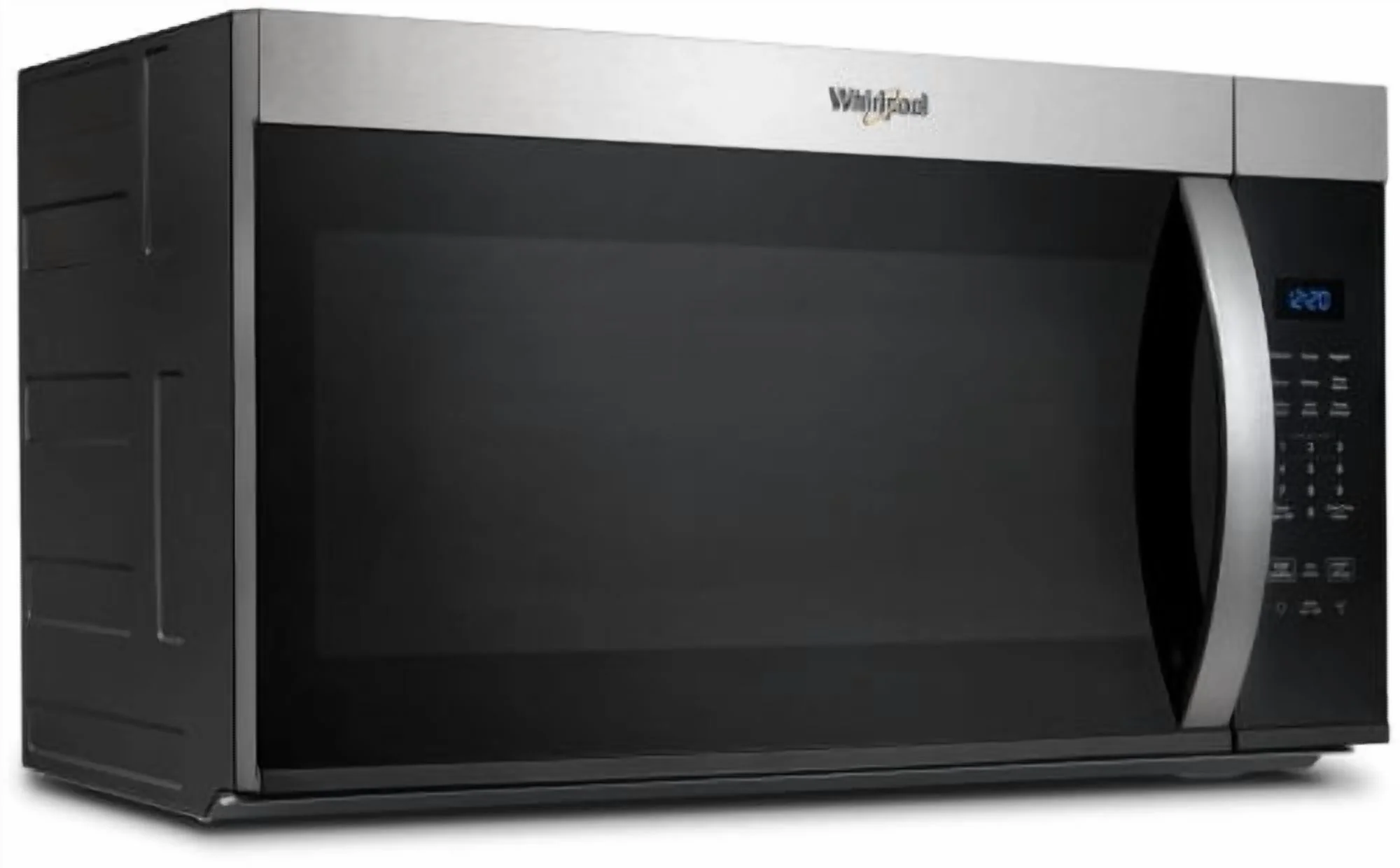 Whirlpool 1.7 cu. ft. Over-the-Range Microwave Oven with 1,000 Watts, 2-Speed 300 CFM Venting System, Add 30 Seconds, Dishwasher-Safe Turntable Plate, and Cooktop Lighting: Stainless Steel
