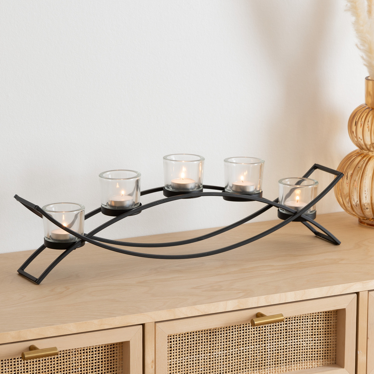 5 free-standing candle holders Black, H.17 cm