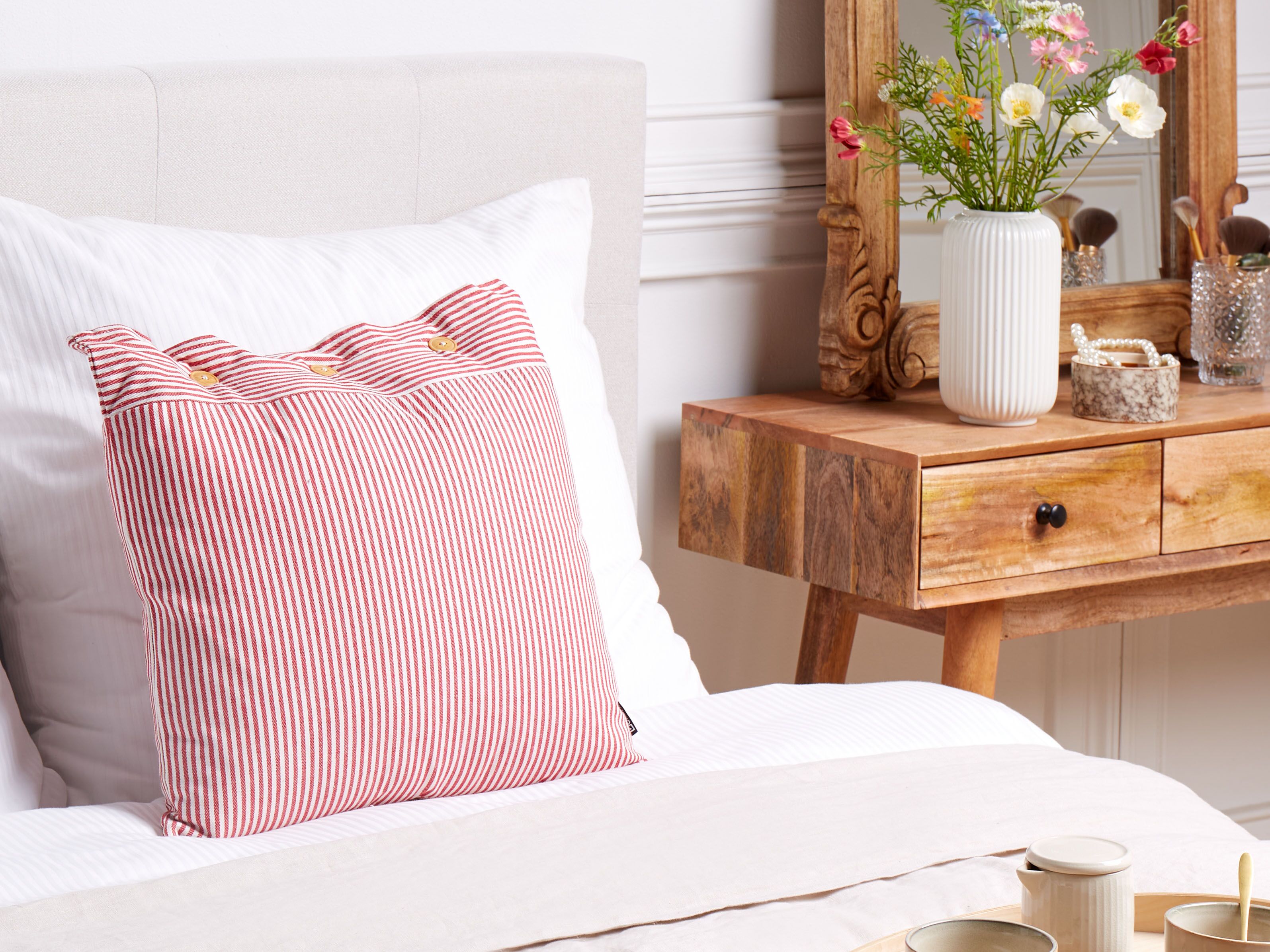 Throw Cushion AALITA Cotton 45 x 45 cm Red Striped
