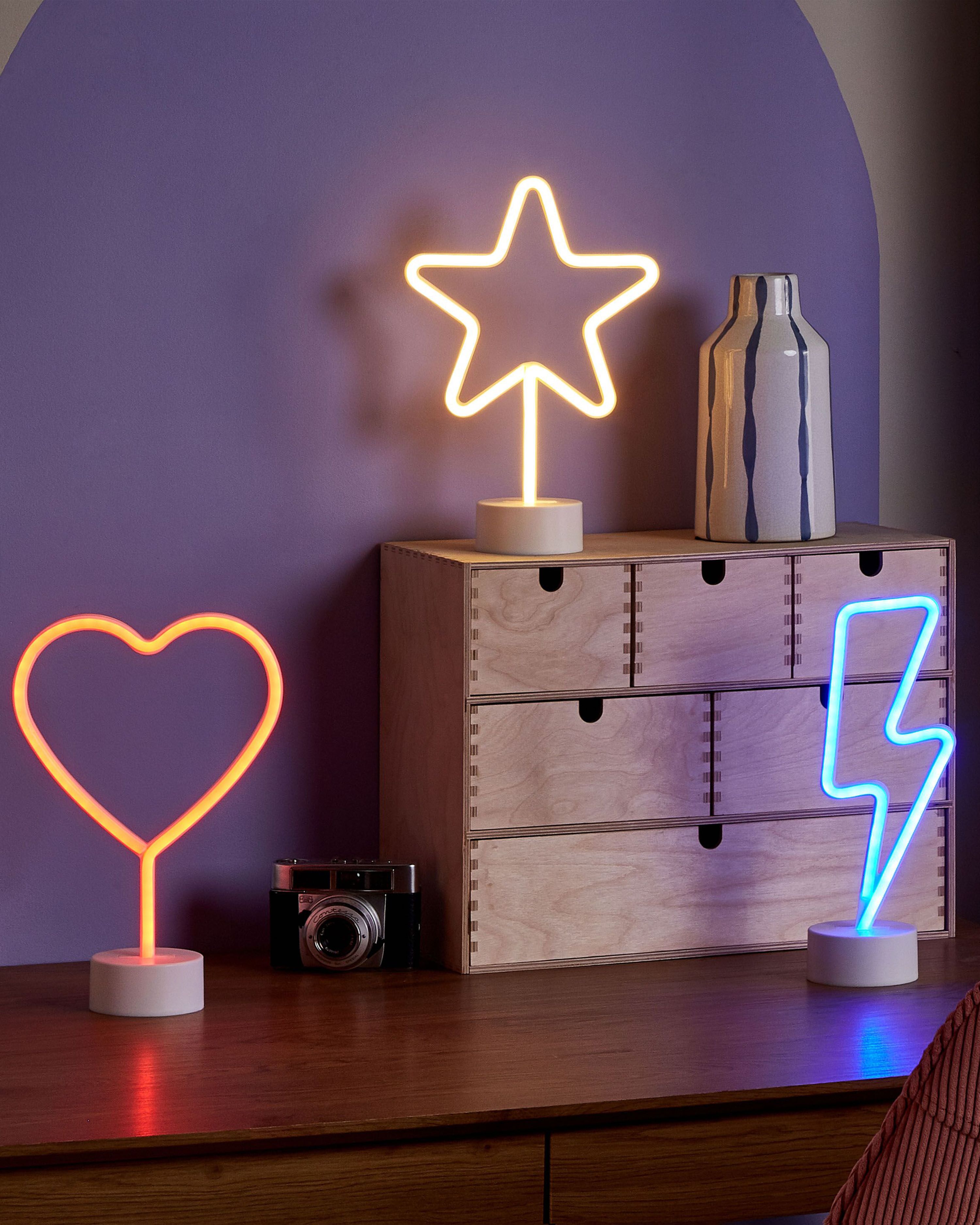 Set of 3 Neon LED Signs FLORETTA Multicolour