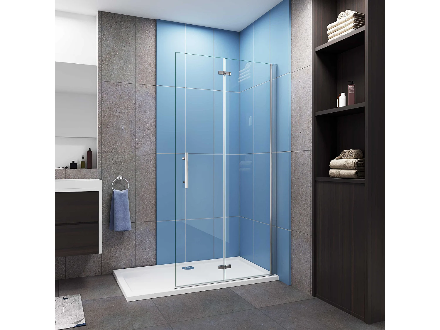 AICA Paroi de douche à l'italienne chrome L95 x H195cm style atelier —pivotante et pliante—6mm verre anticalcaire, Installation réversible