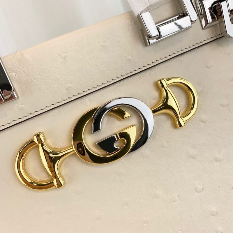 Replica Gucci Zumi Ostrich Leather Medium Top Handle Bag 569712 White1:1High-quality replica