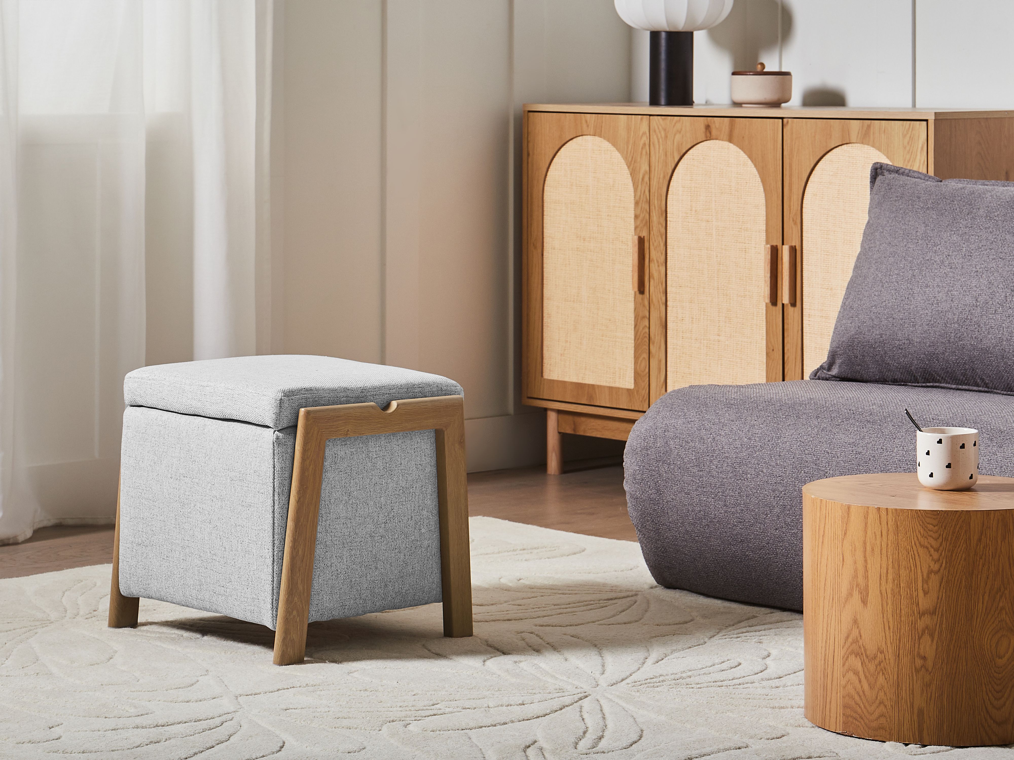 Storage Pouffe EDLAND Fabric 45 cm 43 cm Light Grey