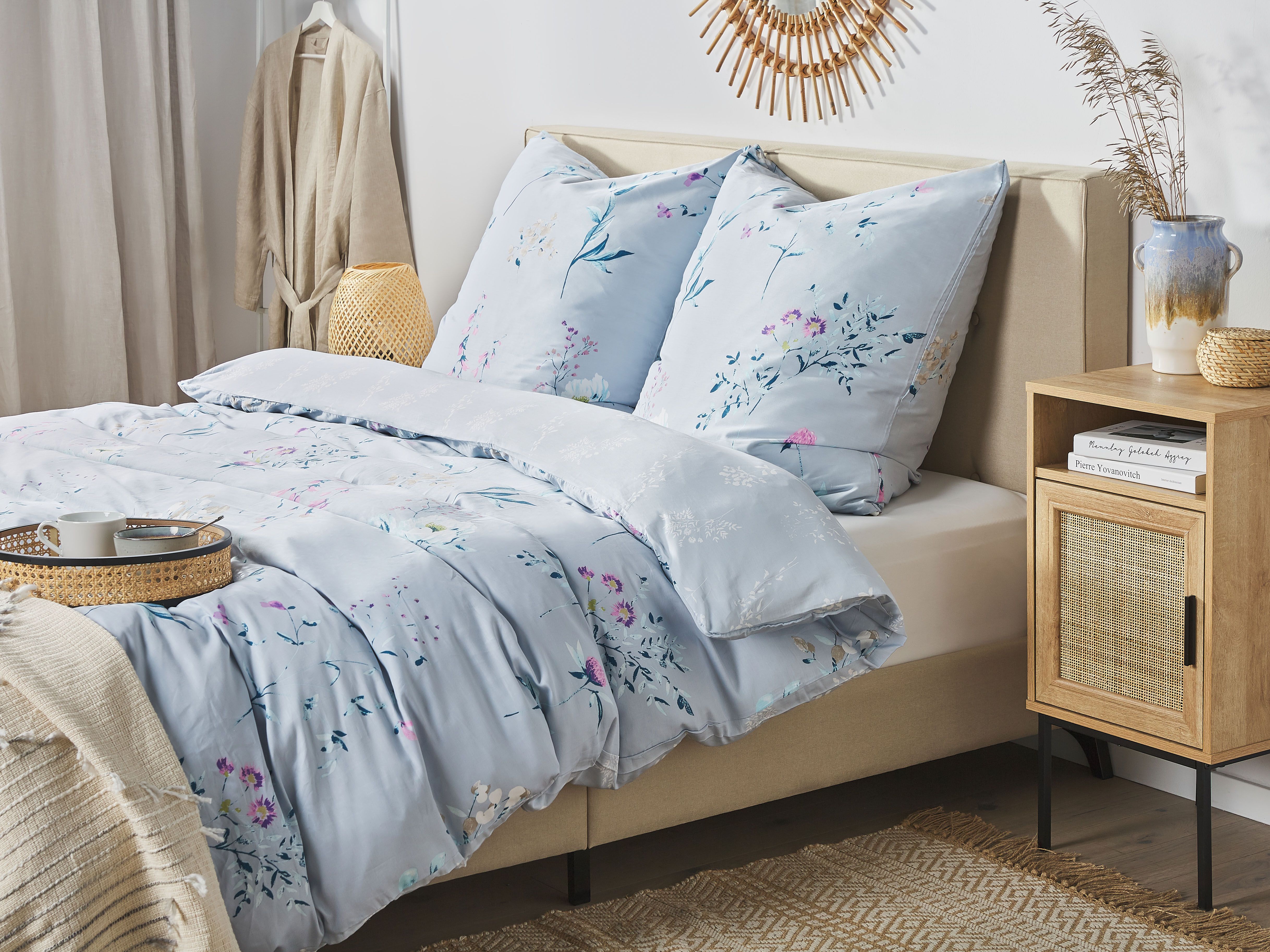 Duvet Cover Set EVERGREEN Sateen Cotton 220 x 240 cm Light Blue