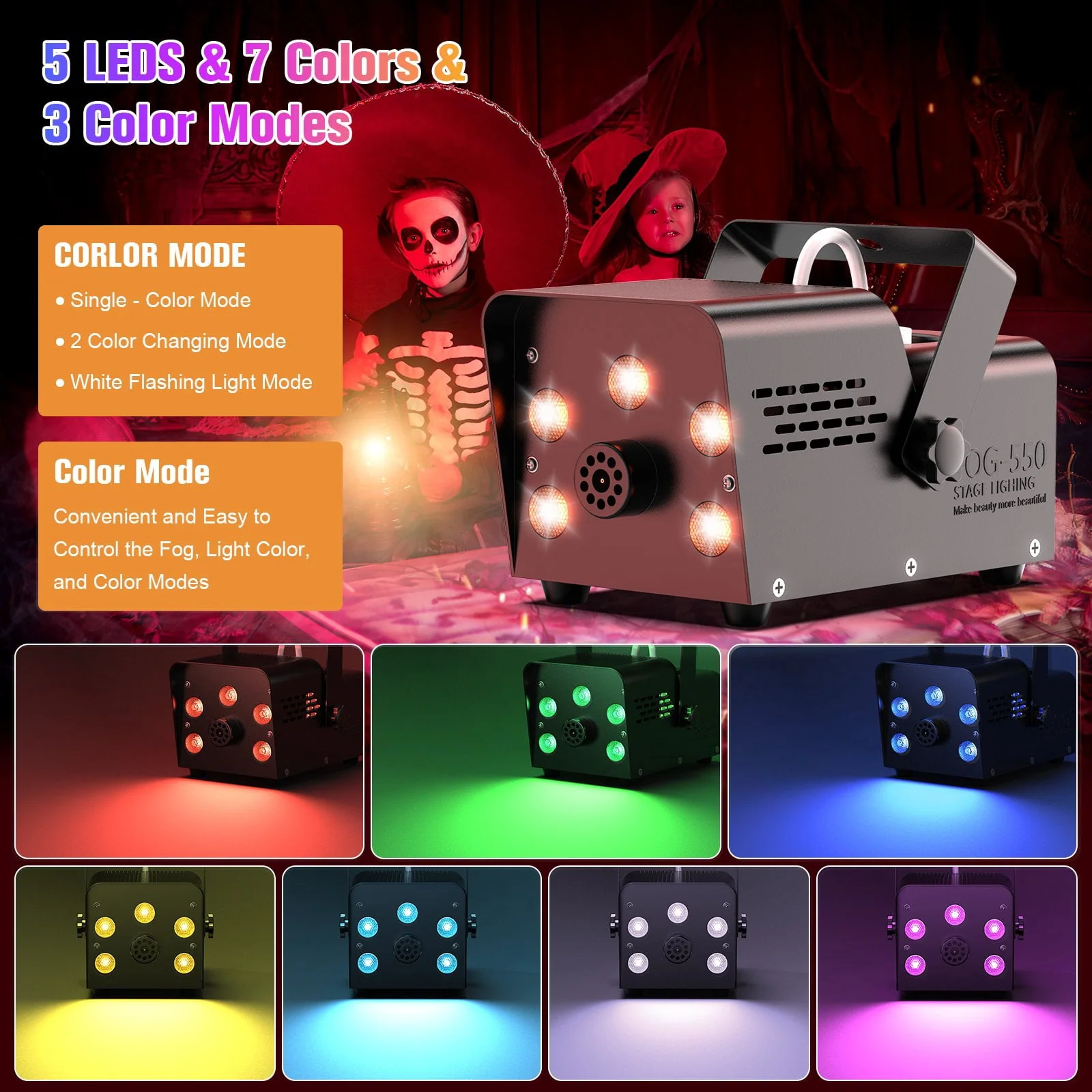 Wondnuga Halloween Fog Machine Smoke Machine 550W 3-in-one RGB Light Beads Smoke Machine Remote Control for Halloween Party Wedding - Image 5 Wondnuga Halloween Fog Machine Smoke Machine 550W 3-in-one RGB Light Beads Smoke Machine Remote Control for Halloween Party Wedding - Image 5