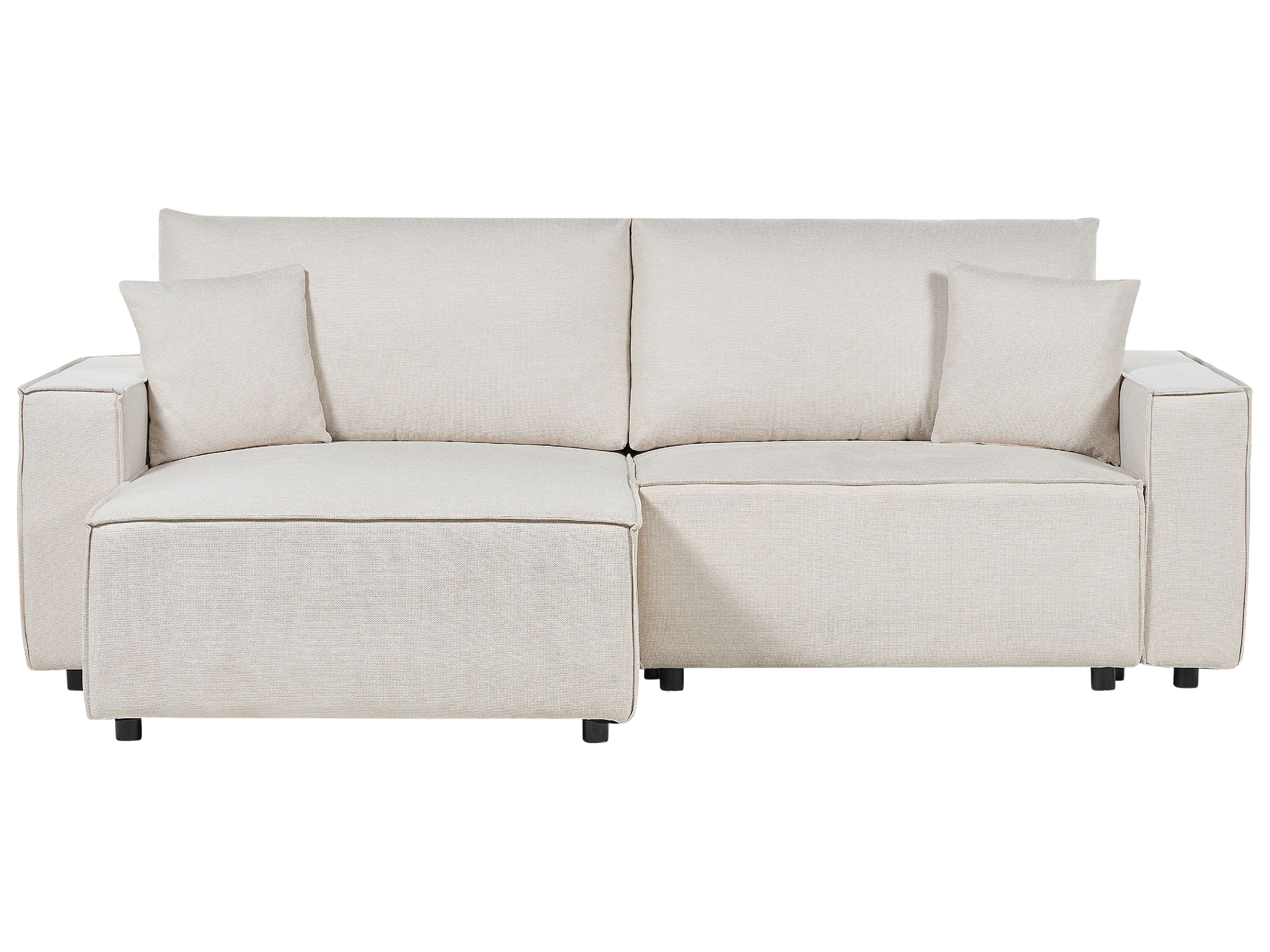 Sofa Bed 3 Seater KARILA Fabric Light Beige with Storage Right Hand