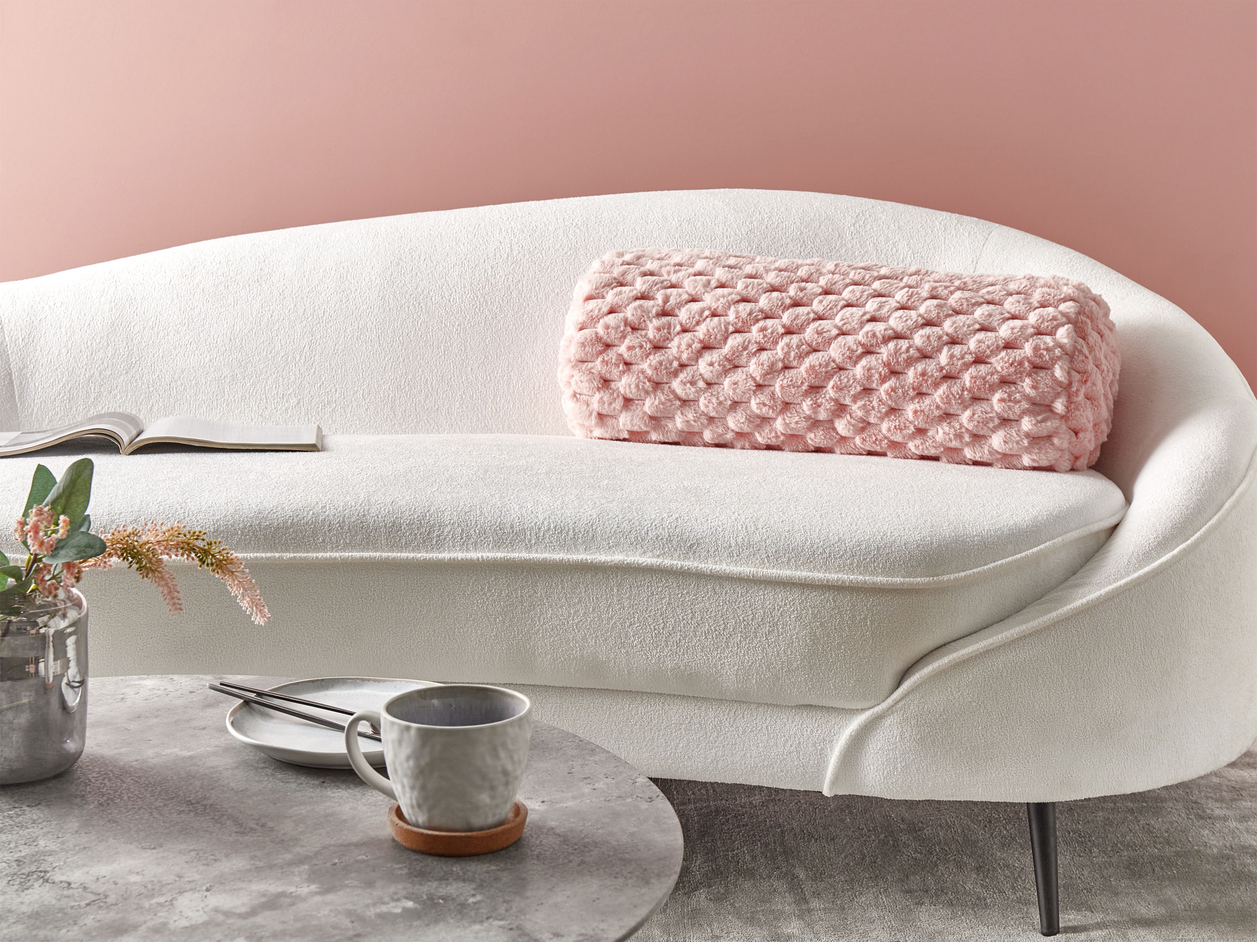 Throw Cushion LINDEN Faux Fur 22 x 60 cm Pink Solid