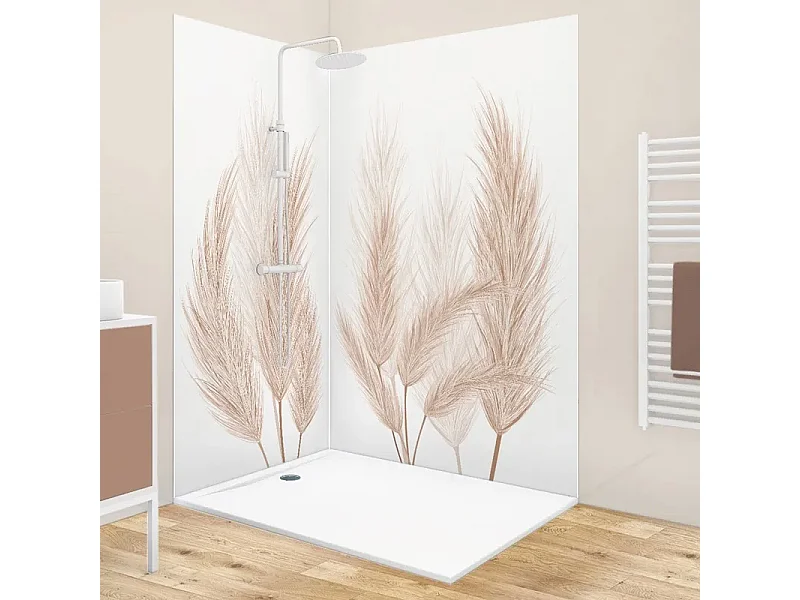 Lot de 2 panneaux de douche en PVC (90x220 & 120x220 cm) + profilés blanc - Pampa - Marron