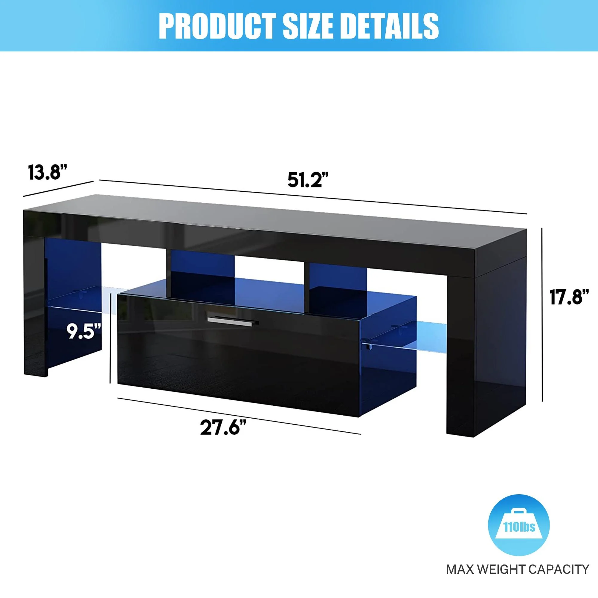 PAPROOS TV Stand for TVs up to 70", High Gloss TV Cabinet with LED Light, Modern TV Console Table with Storage Drawers, Media Television Stand Entertainment Center, White - Image 15