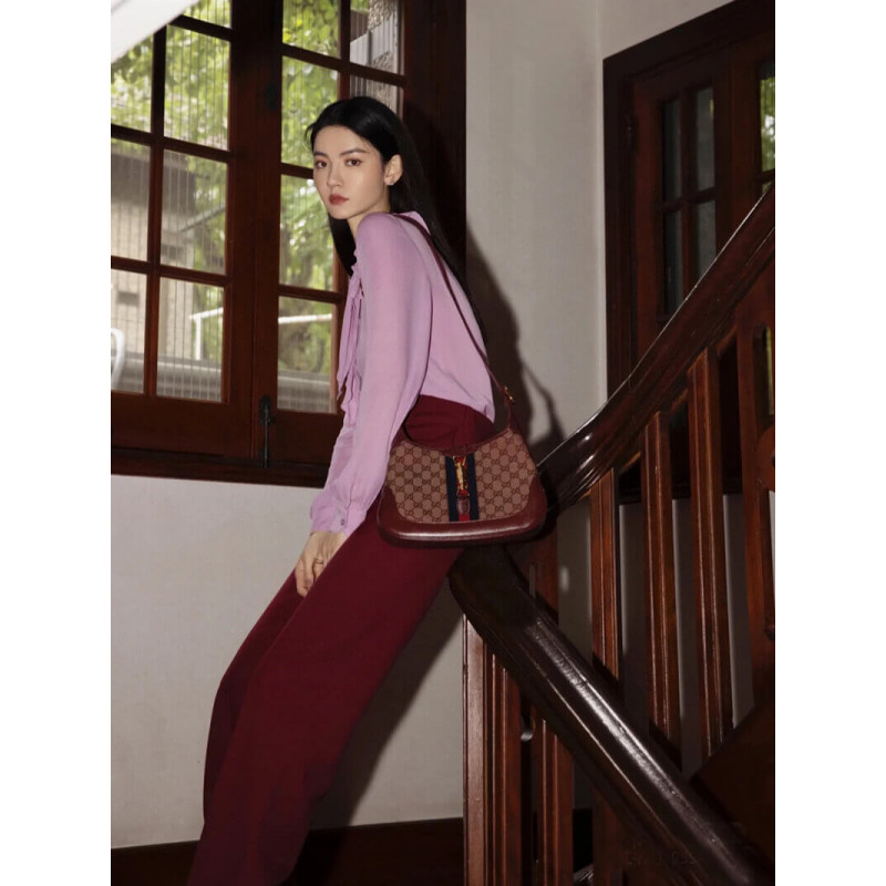 Replica Gucci Jackie 1961 Small Shoulder Bag 636706 In Burgundy Gg Canvas1:1High-quality replica