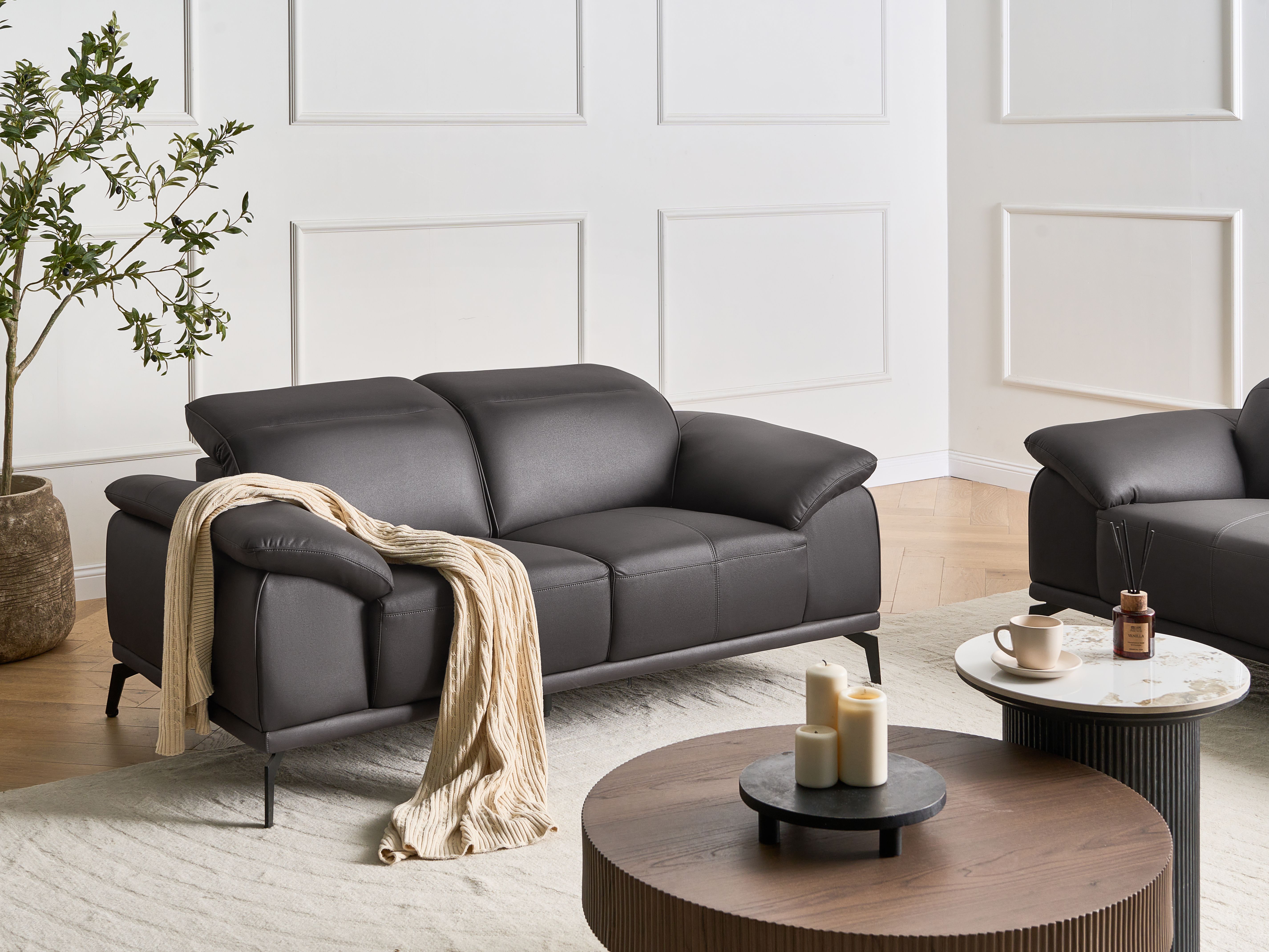 Sofa 2 Seater VEJEN Faux Leather Black