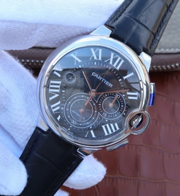 Replica Cartier Ballon Bleu De Cartier Chrono SS Black Dial A8101 - Elite Watch Atelier