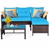 Costway 3PCS Patio Wicker Rattan Sofa Set Outdoor Sectional Conversation Set Turquoise