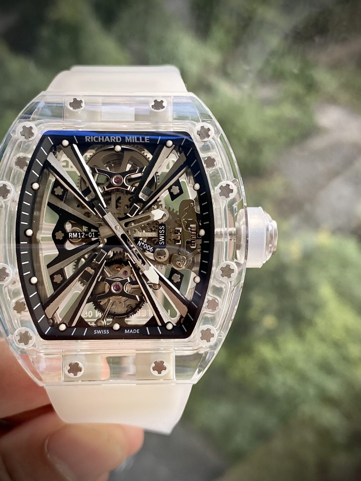 Richard Mille Replica Watch RM12-01 Tourbillon Sapphire Rubber Strap 44mm - Top club