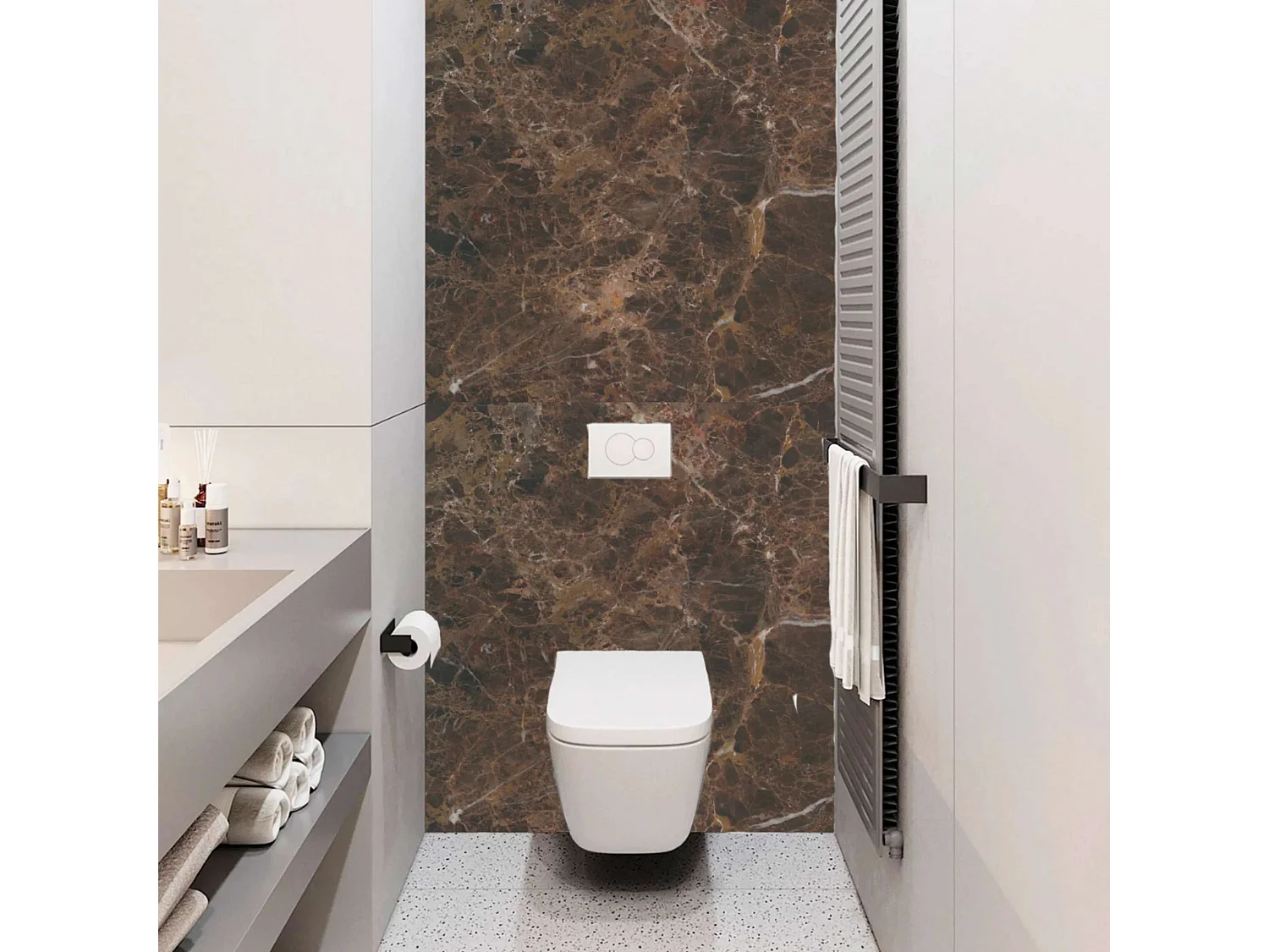 Kit 2 Panneaux Muraux Décoratifs de Douche - 120x120 cm  - Ép. 4mm - Effet Marbre Marron - EMPÉRADOR KOBERTIN