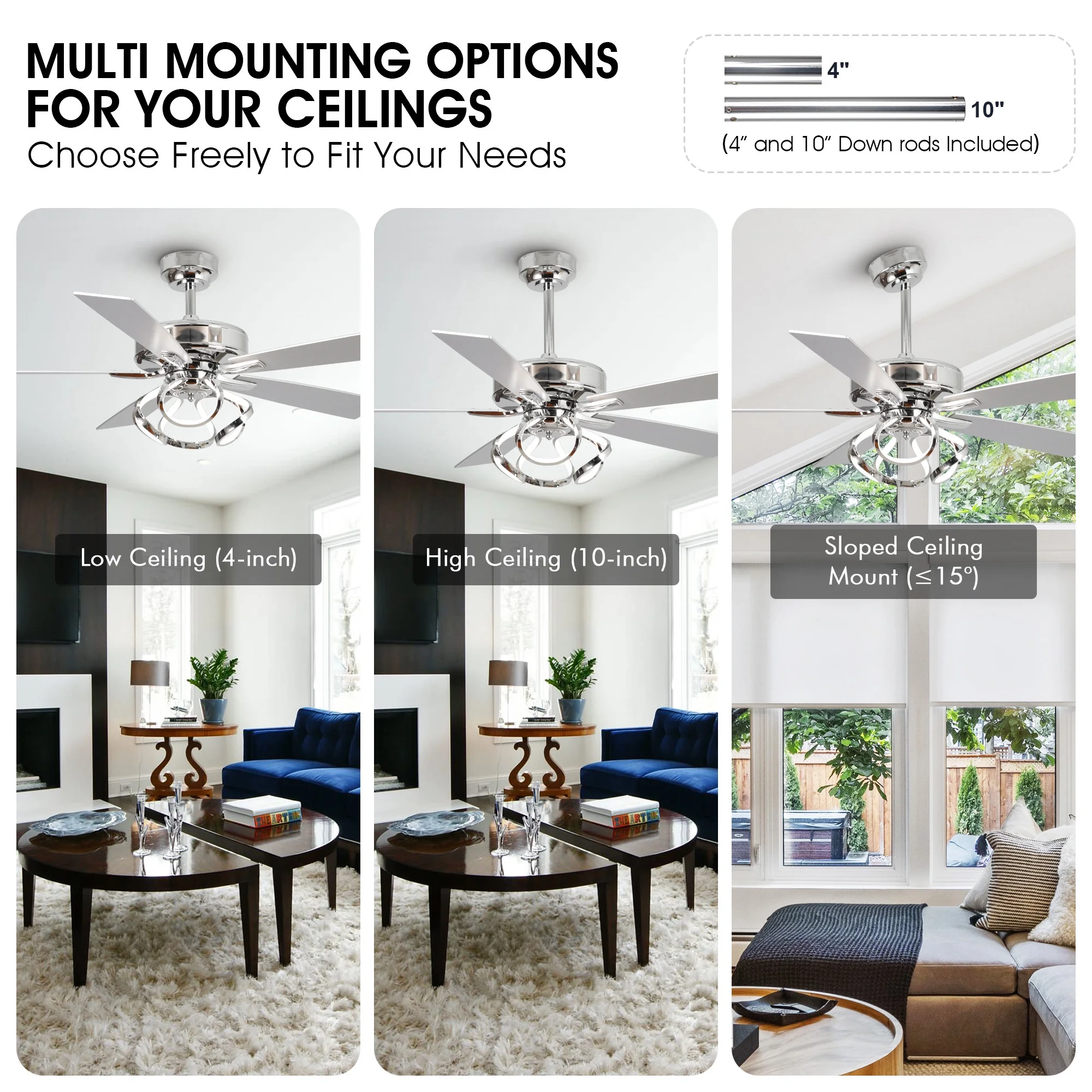 Parrot Uncle 52-Inch Contemporary Chrome Ceiling Fan with Integrated LED Lights and Remote Control - Image 10