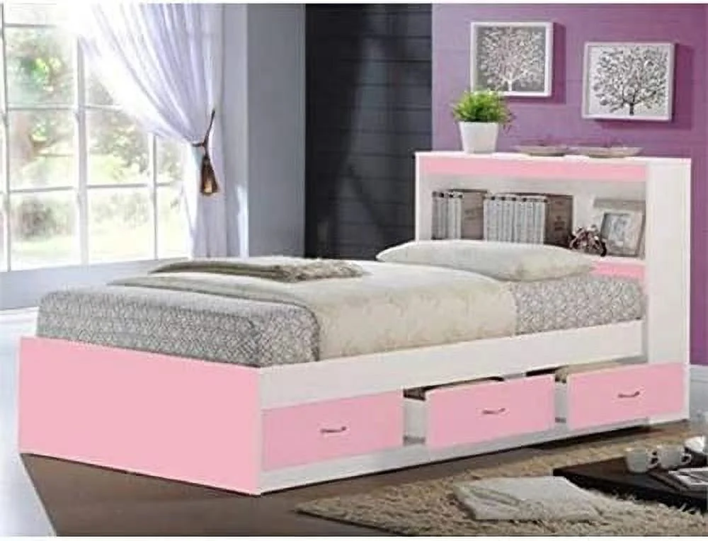 Hodedah Twin-Size Captain Bed with 3-Drawers and Headboard in White - Image 14