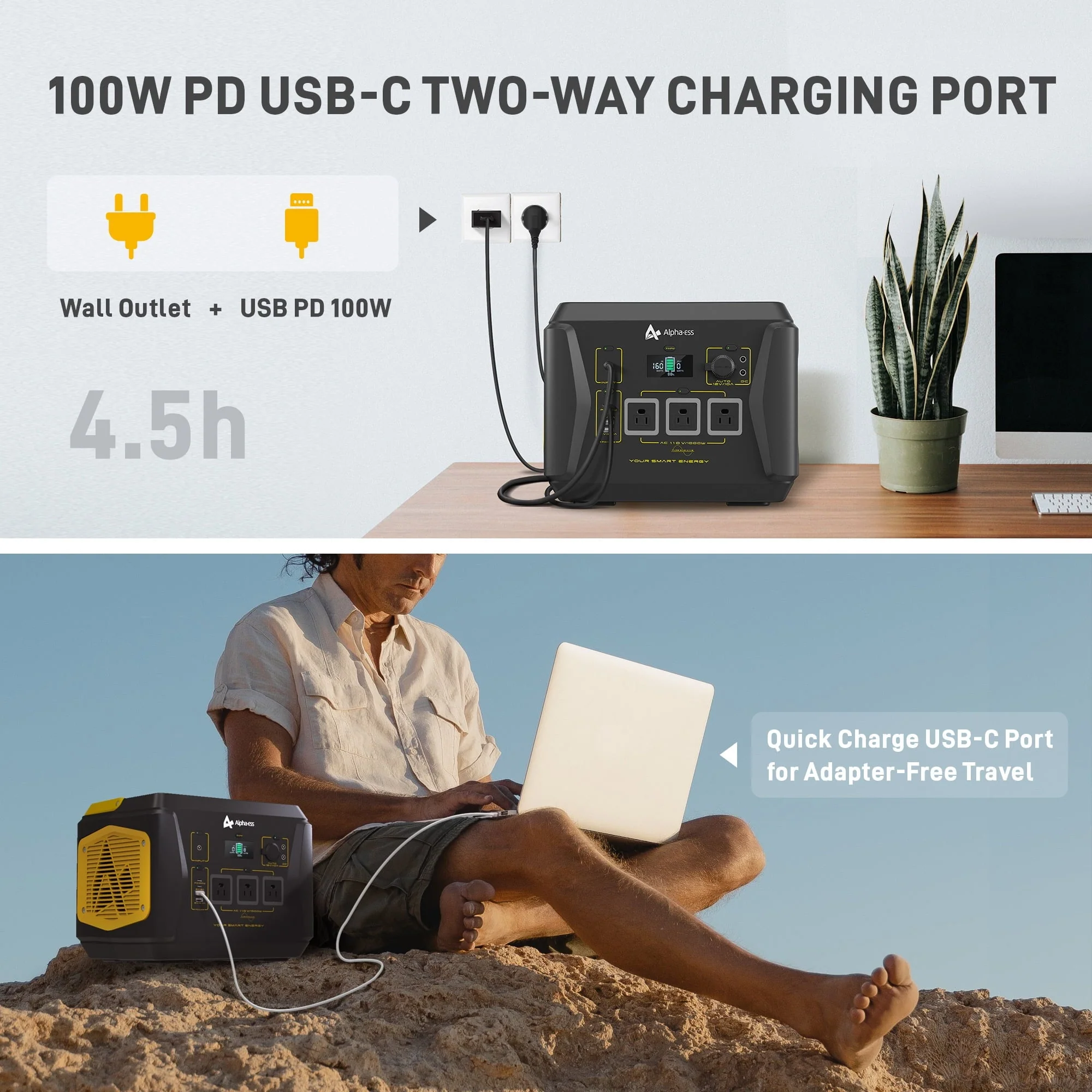 AlphaESS Portable Power Station 1000W, 1036Wh Solar Generator with 1000W AC Outputs (2000W Peak), Backup Power for Outdoor Camping, Home Use, Emergency - Image 2