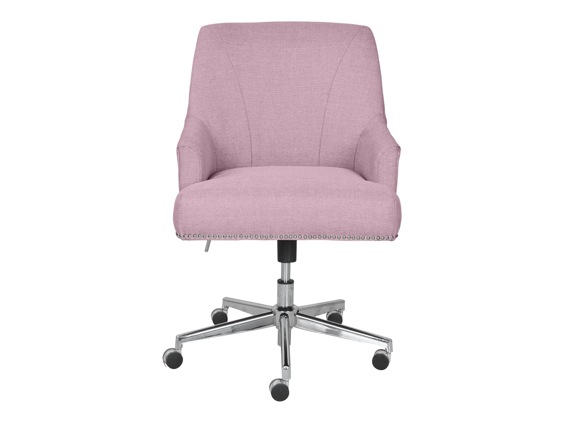 Serta Leighton Home Office Desk Chair Chrome Nailheads Twill Fabric Lilac Purple