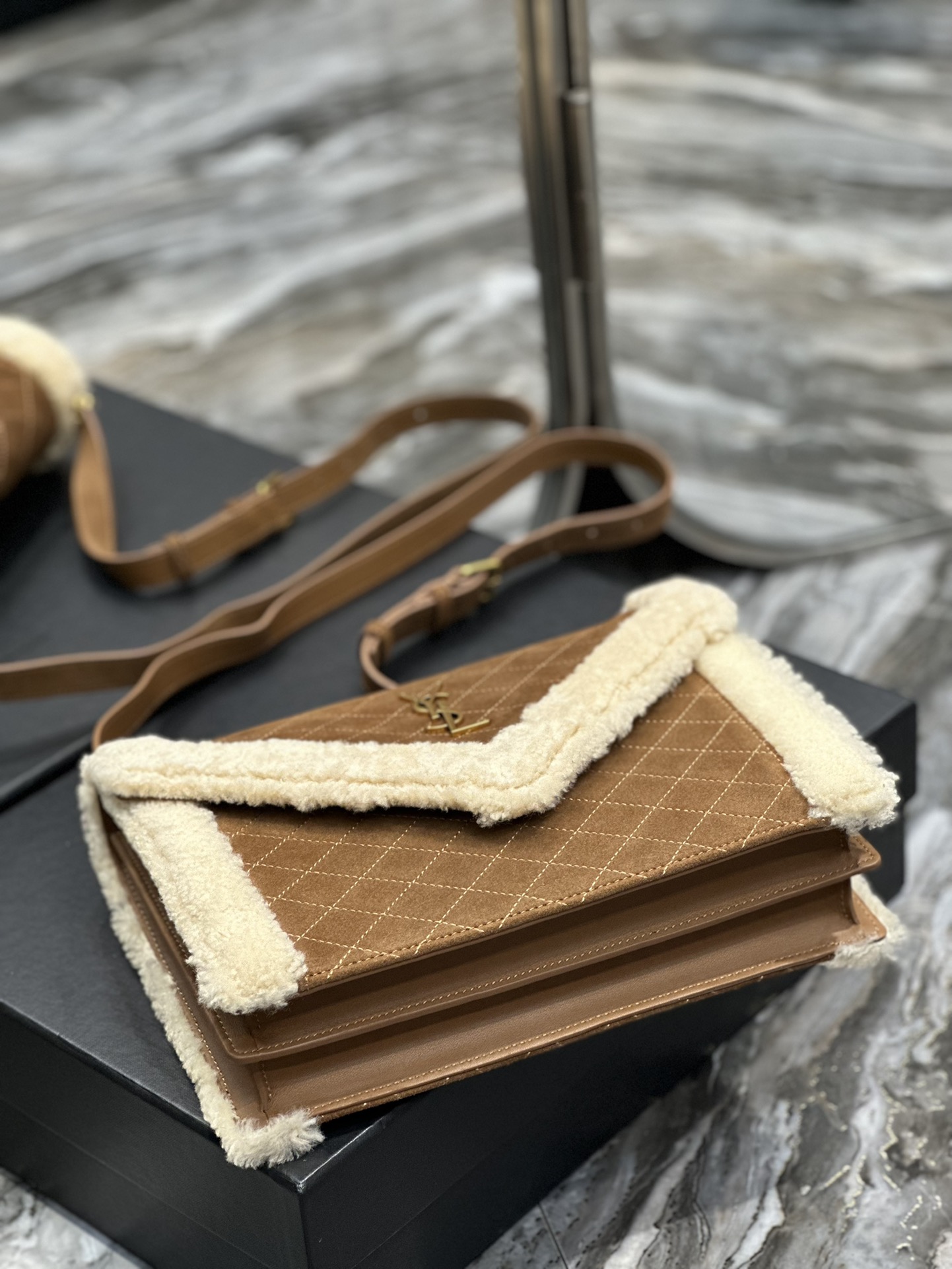GABY MINI SATCHEL IN QUILTED SUEDE AND SHEARLING1:1High-quality replica