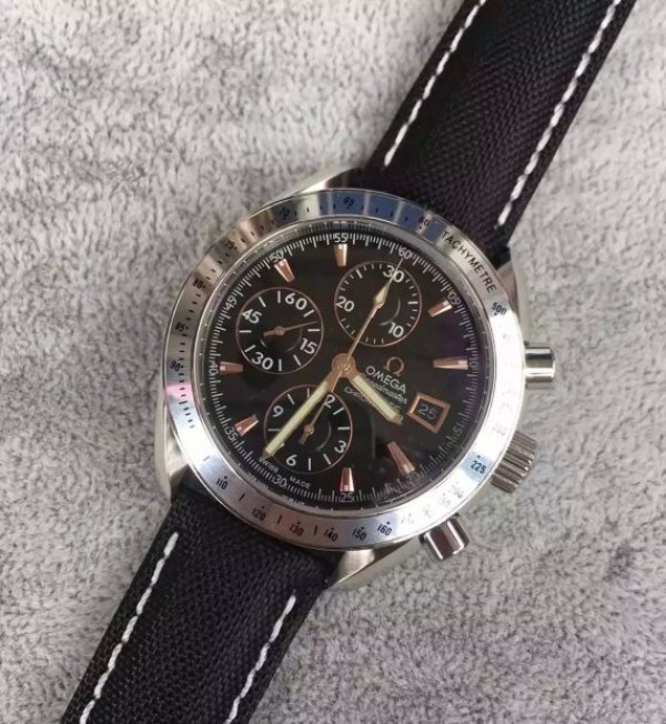 Replica Omega Speedmaster 3210 Black Dial Black Nylon Strap A7750 - Elite Watch Atelier