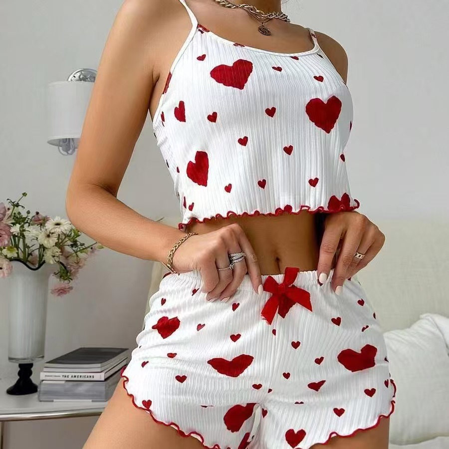 European and American cross-border home wear, foreign trade dropshipping, AliExpress cross-border new women's home wear, women's fashion heart-shaped design