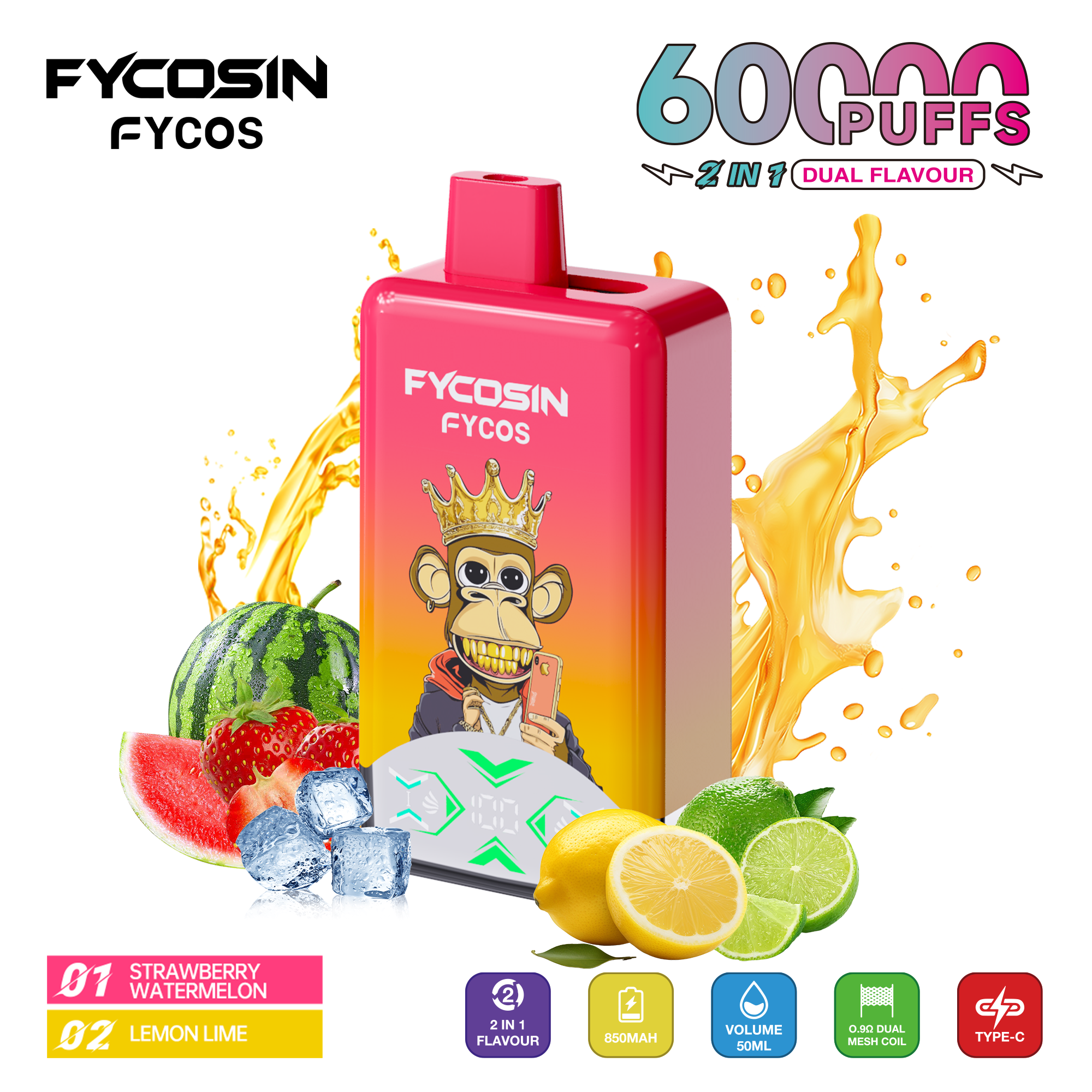 FYCOS 60K Dual Flavors Rechargeable Disposable Vape