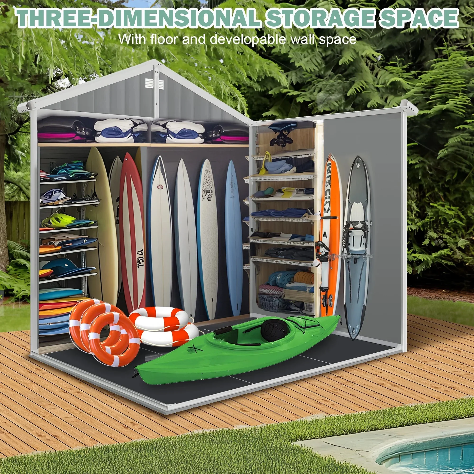 Seizeen Resin Outdoor Storage Shed With Floor, Light Gray, 82 in H - Image 40 Seizeen Resin Outdoor Storage Shed With Floor, Light Gray, 82 in H - Image 40