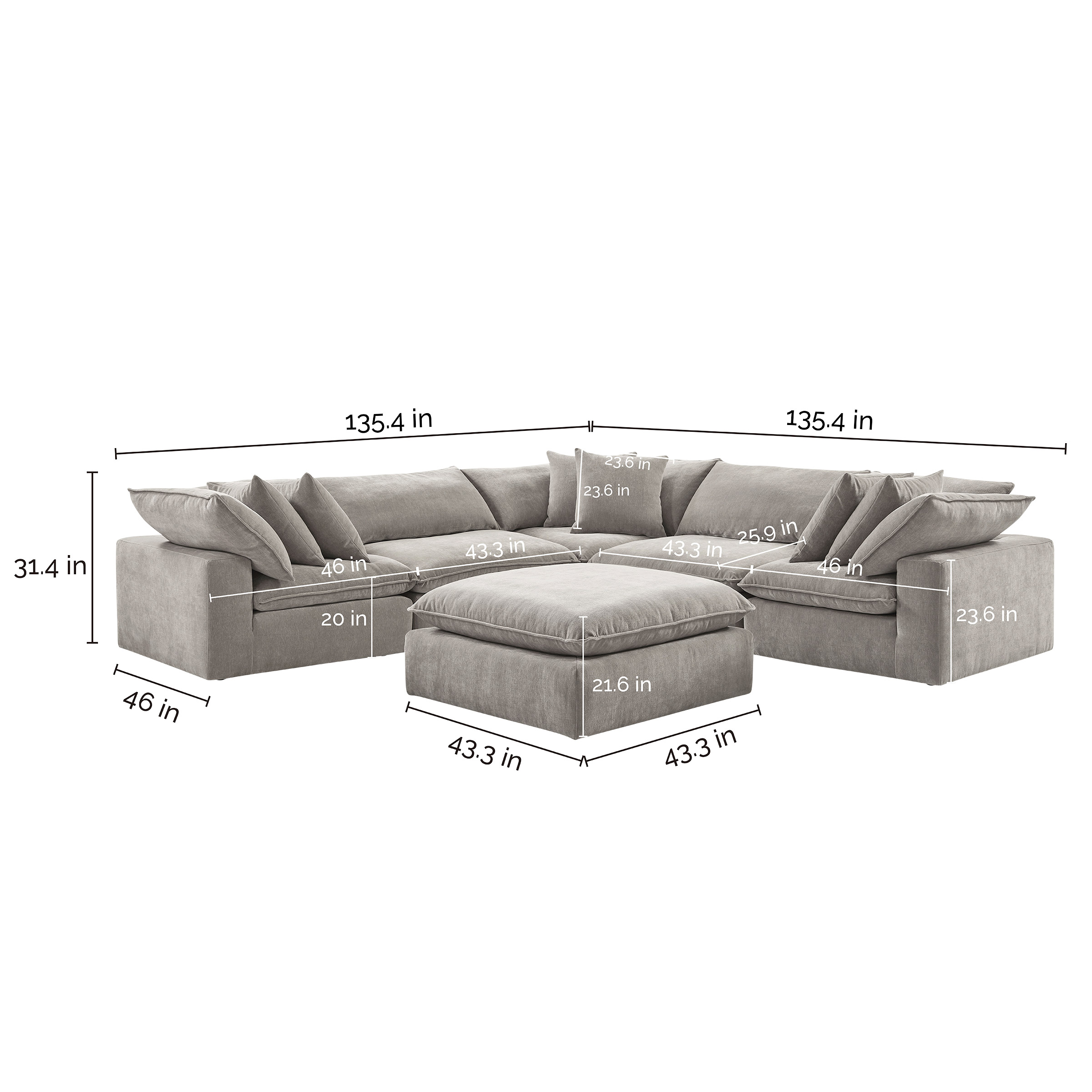 Sereen 6-piece Fabric Modular Sectional, Taupe - Image 2