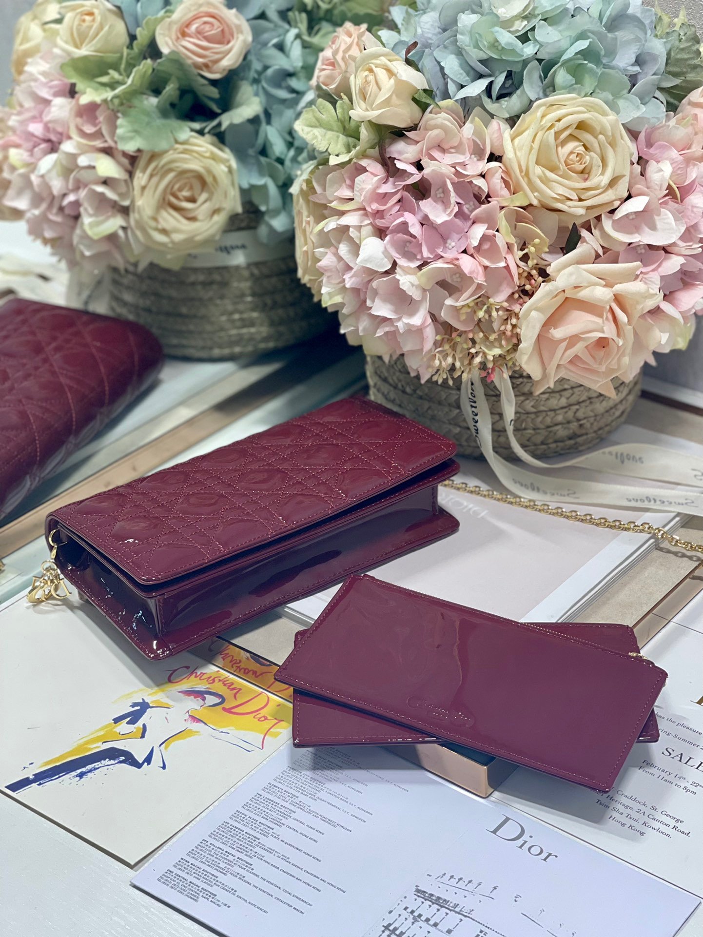 Christian Dior Lady Dior Pouch Maroon, For Women, Women’s Handbags 8.5in/21.5cm CD1:1High-quality replica