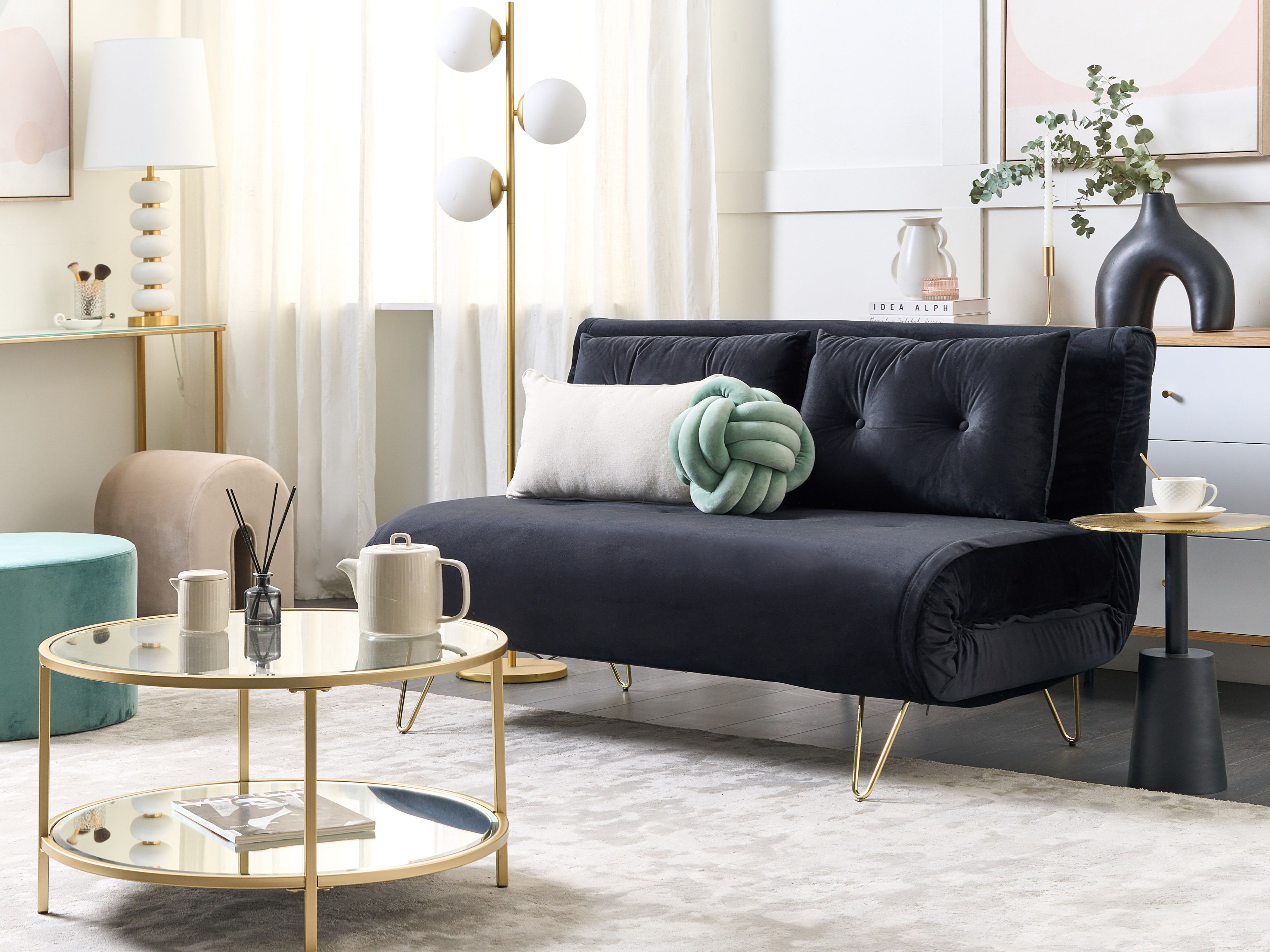 Sofa Bed 2 Seater VESTFOLD Velvet Black
