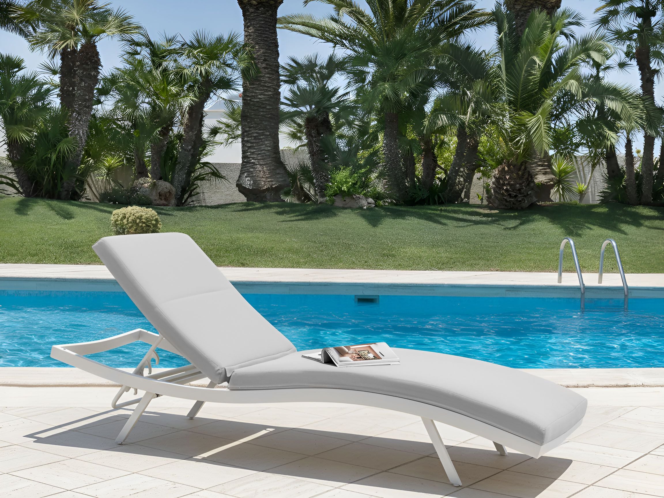 Sun Lounger with Cushion AMELIA Reclining Metal Light Grey