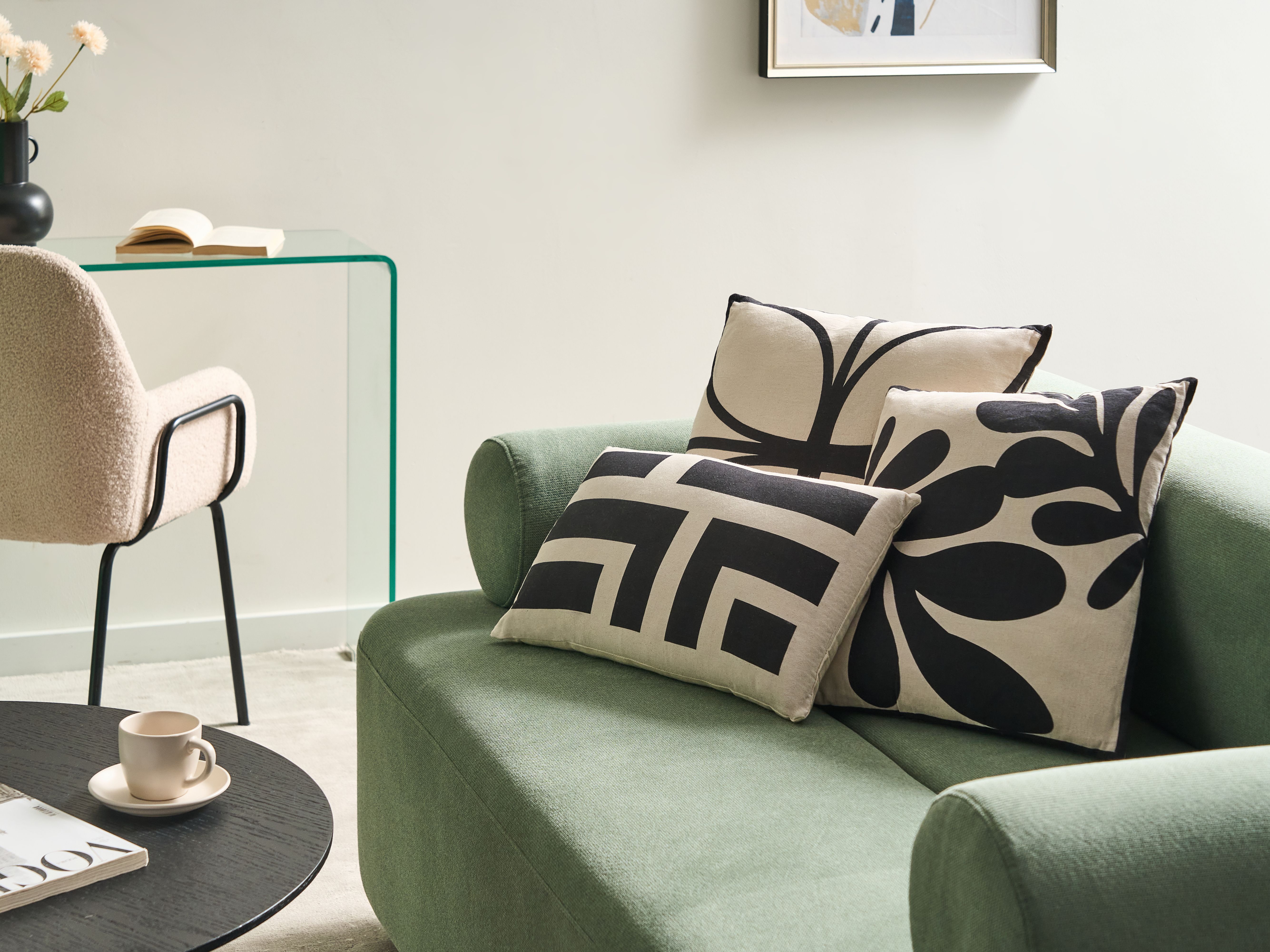 Set of 3 Decorative Cushions AGATHIS Cotton 30 x 50 cm Black/ Beige Abstract Pattern