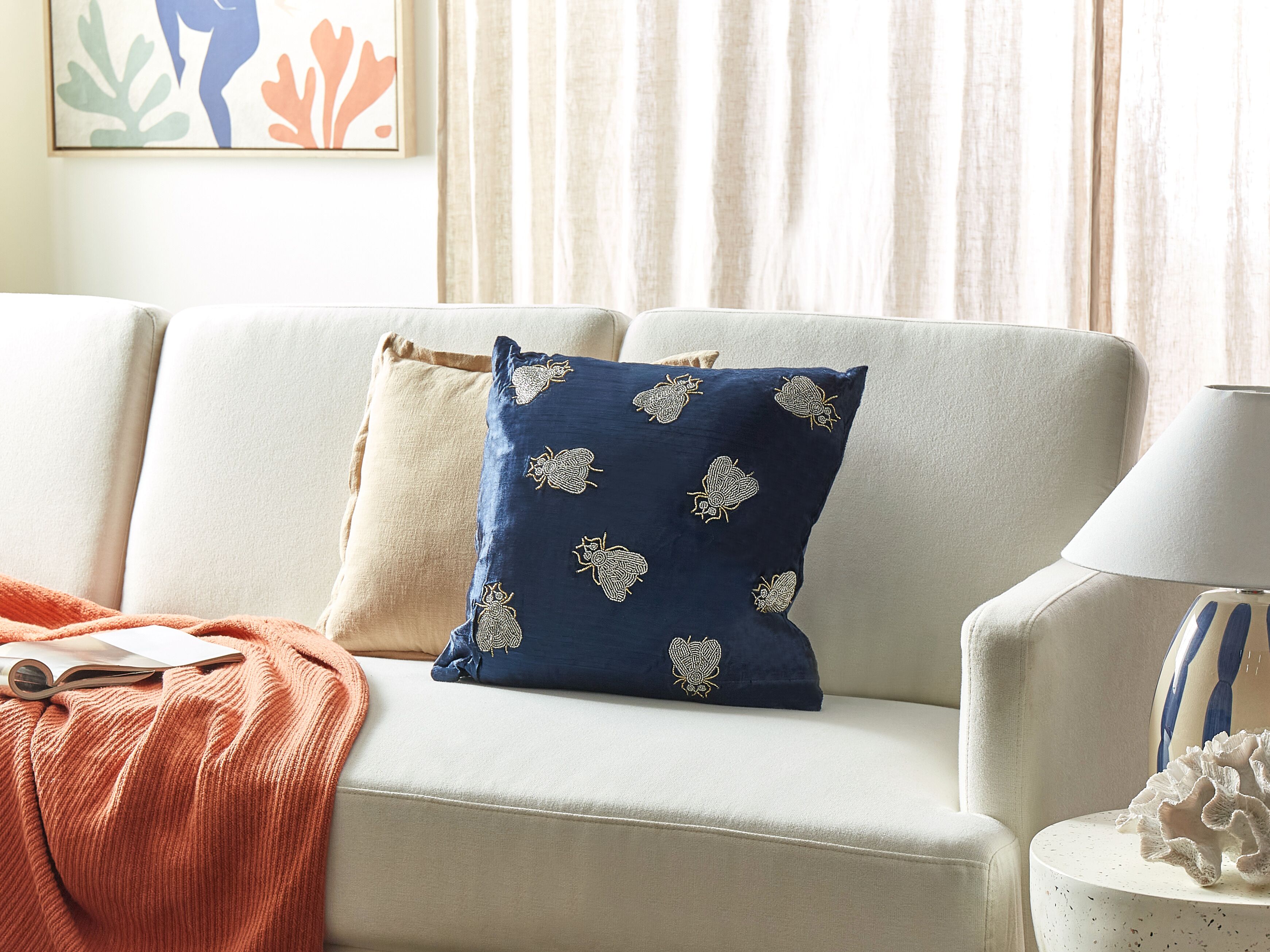 Throw Cushion PENTAS Velvet 45 x 45 cm Navy Blue Animal Pattern
